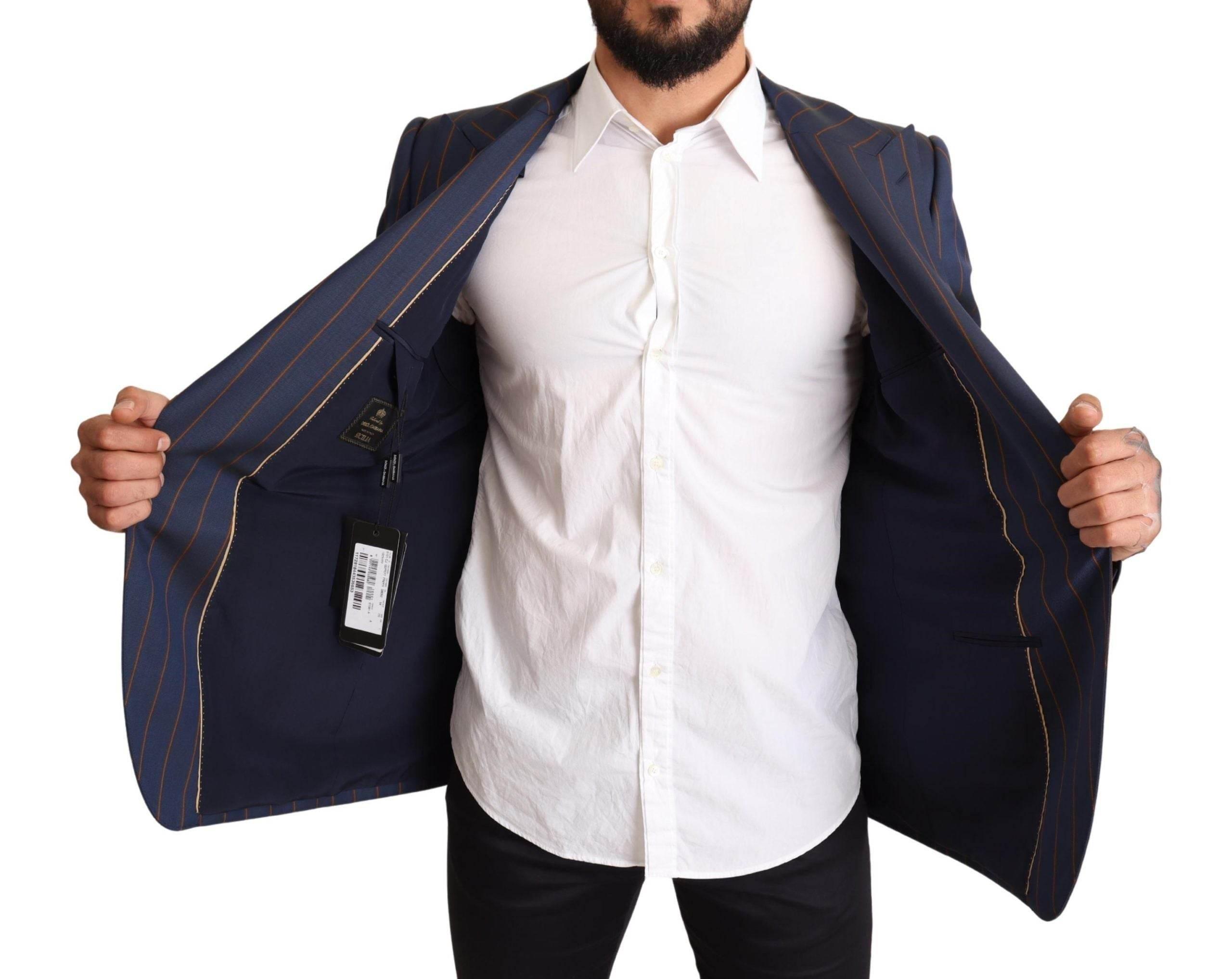 Dolce & Gabbana Blue Striped Wool Slim Fit Blazer Jacket - Hilstor