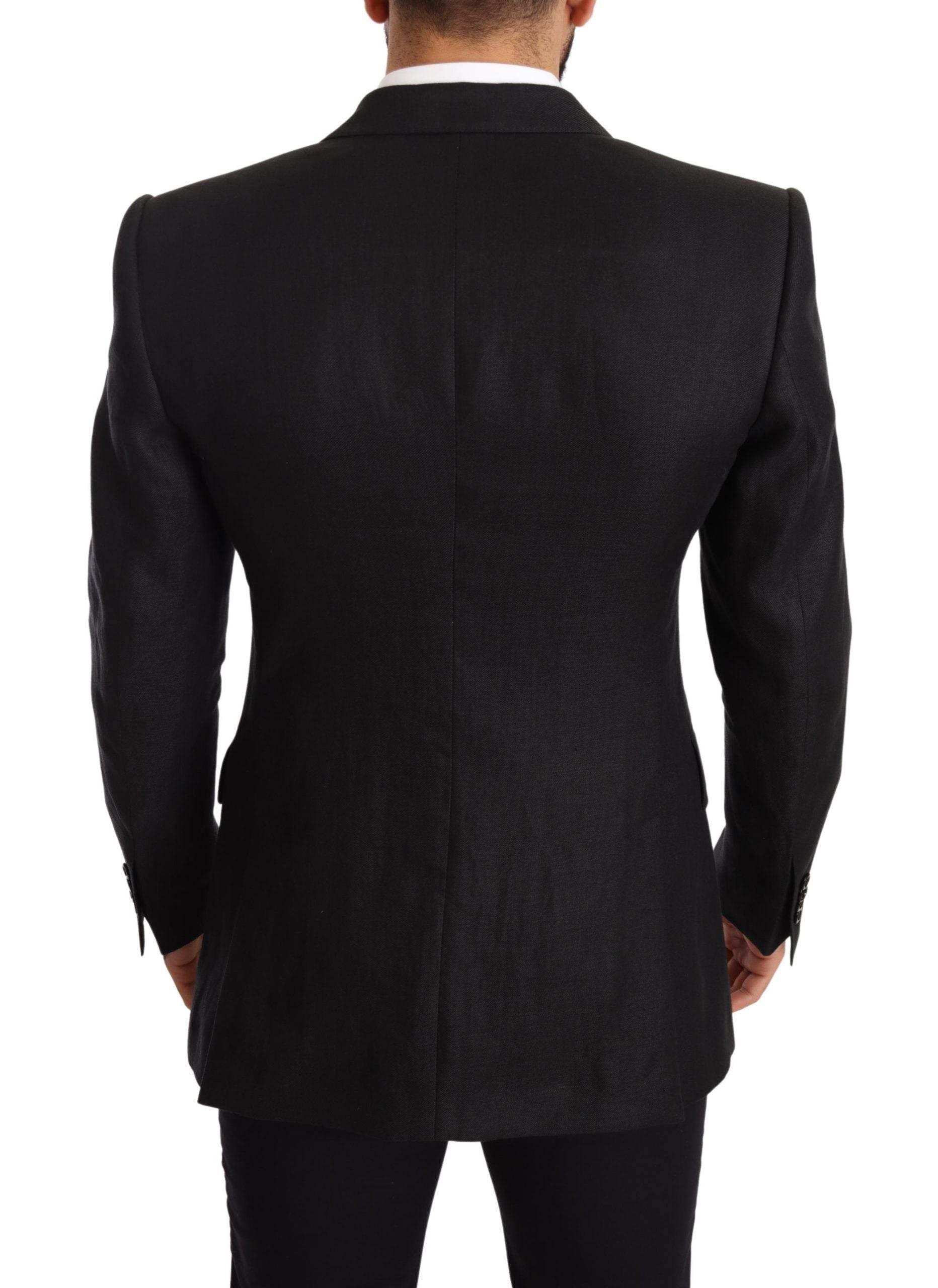 Dolce & Gabbana Black Linen Slim Fit Coat Jacket Blazer - Hilstor