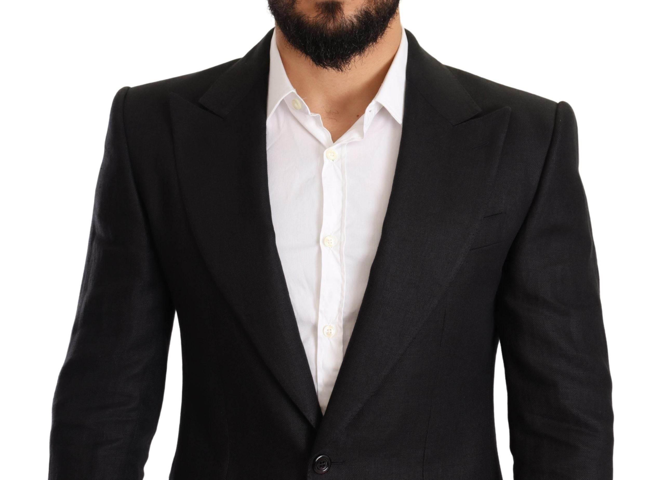 Dolce & Gabbana Black Linen Slim Fit Coat Jacket Blazer - Hilstor