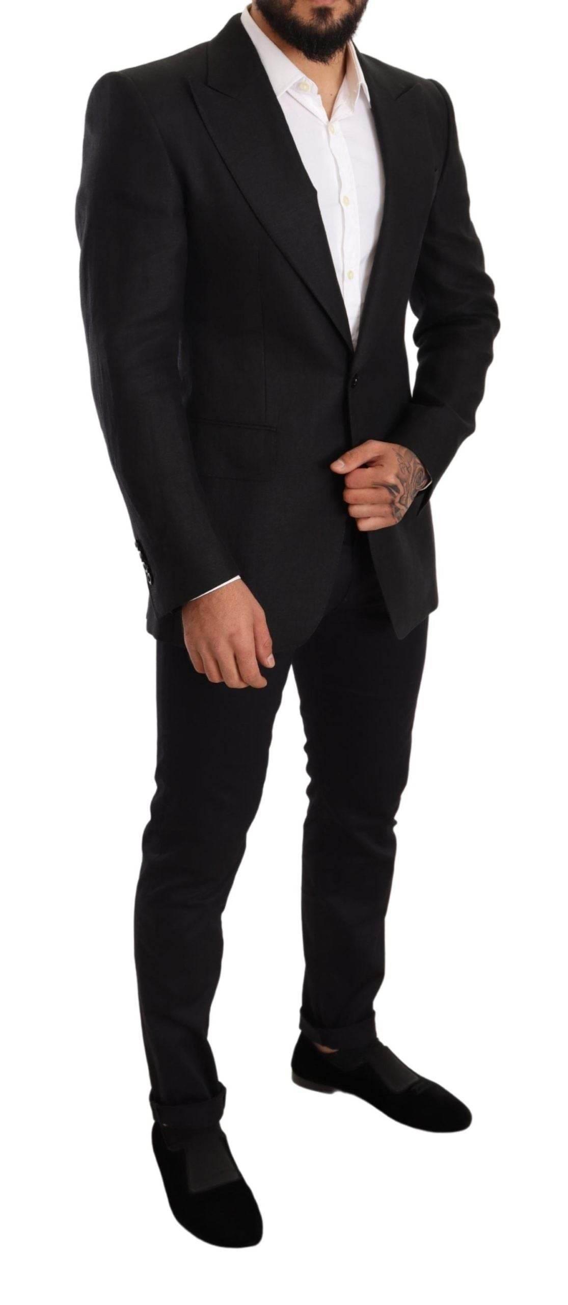 Dolce & Gabbana Black Linen Slim Fit Coat Jacket Blazer - Hilstor