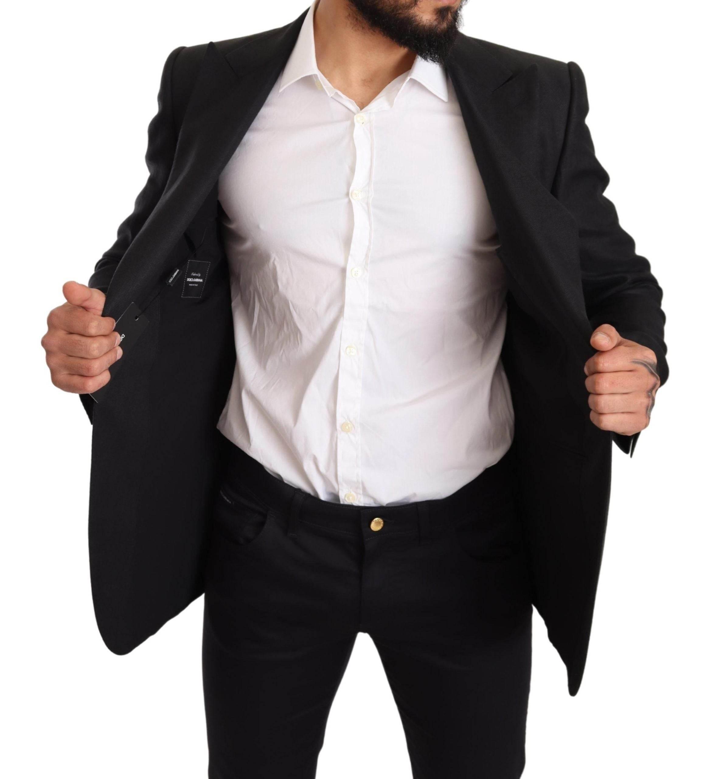 Dolce & Gabbana Black Linen Slim Fit Coat Jacket Blazer - Hilstor