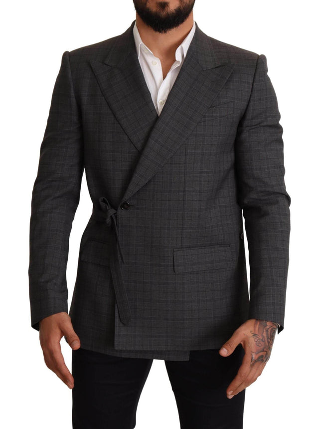 Dolce & Gabbana Gray Check Wool Slim Fit Blazer Jacket - Hilstor