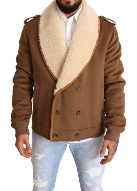 Dolce & Gabbana Brown Double Breasted Shearling Coat Jacket - Hilstor