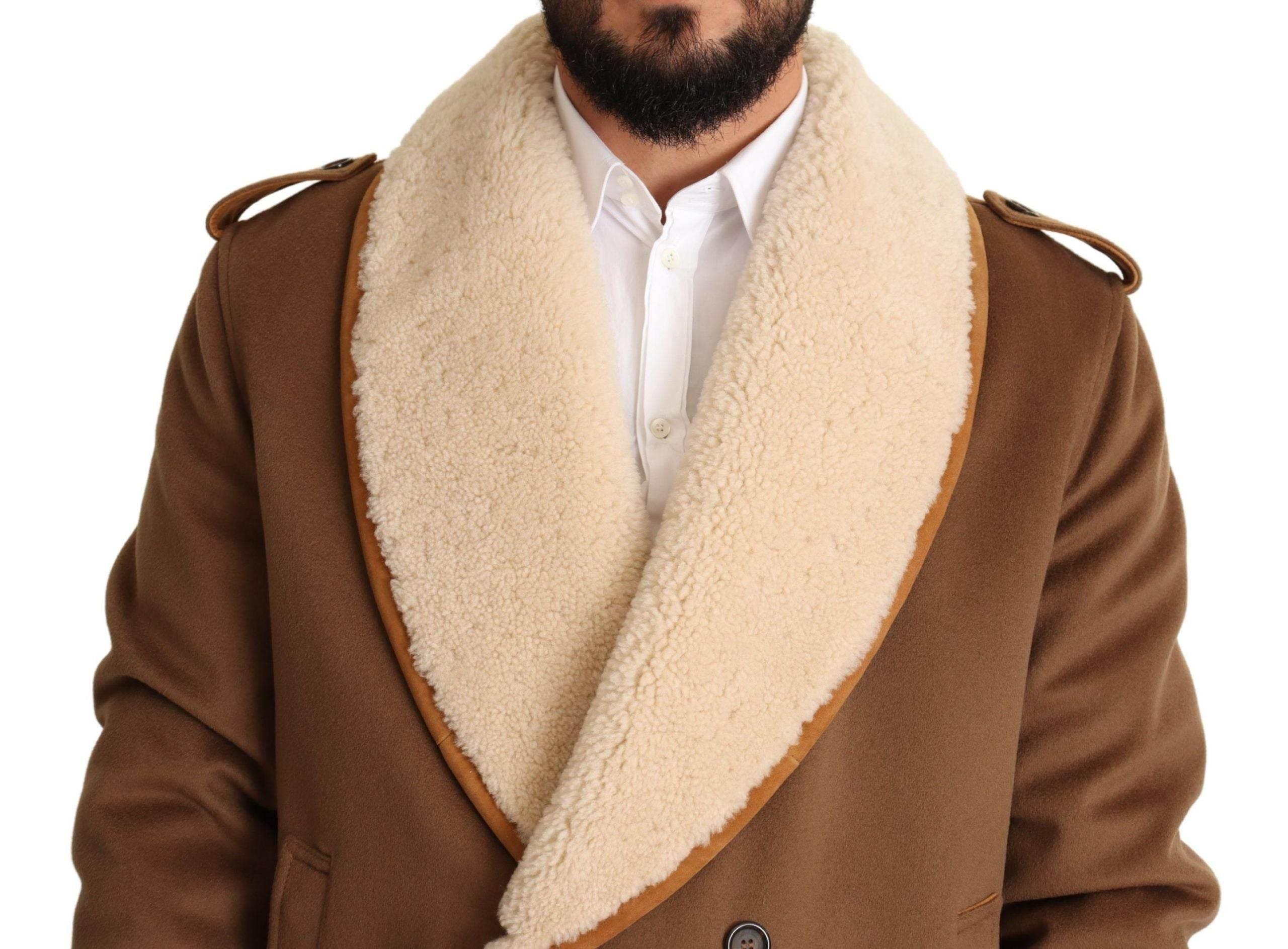 Dolce & Gabbana Brown Double Breasted Shearling Coat Jacket - Hilstor