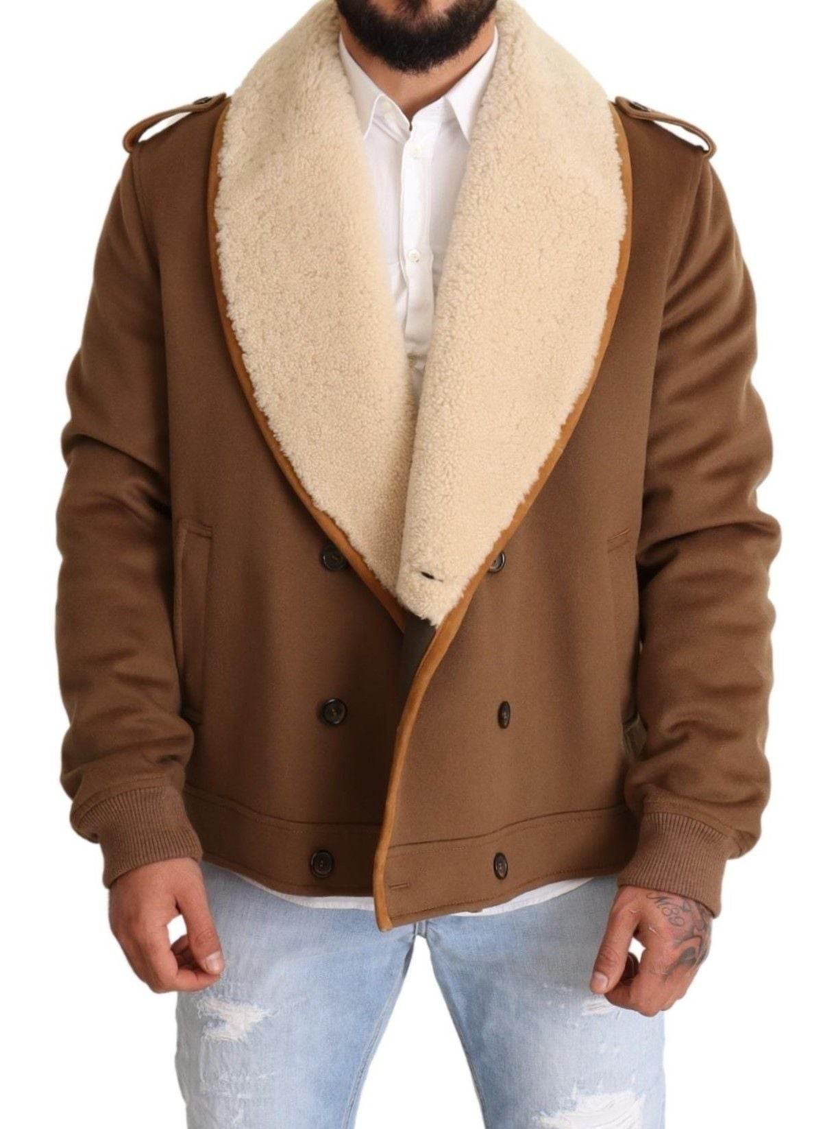 Dolce & Gabbana Brown Double Breasted Shearling Coat Jacket - Hilstor