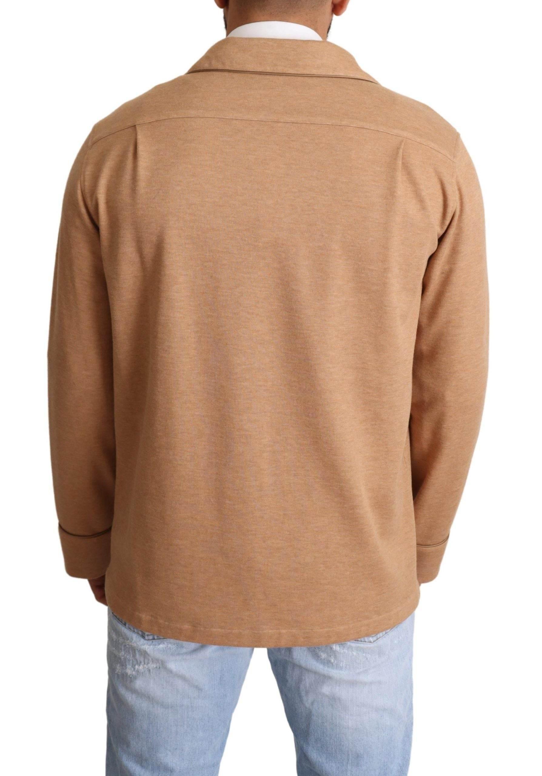 Dolce & Gabbana Brown Cotton Button Collared Coat Jacket - Hilstor