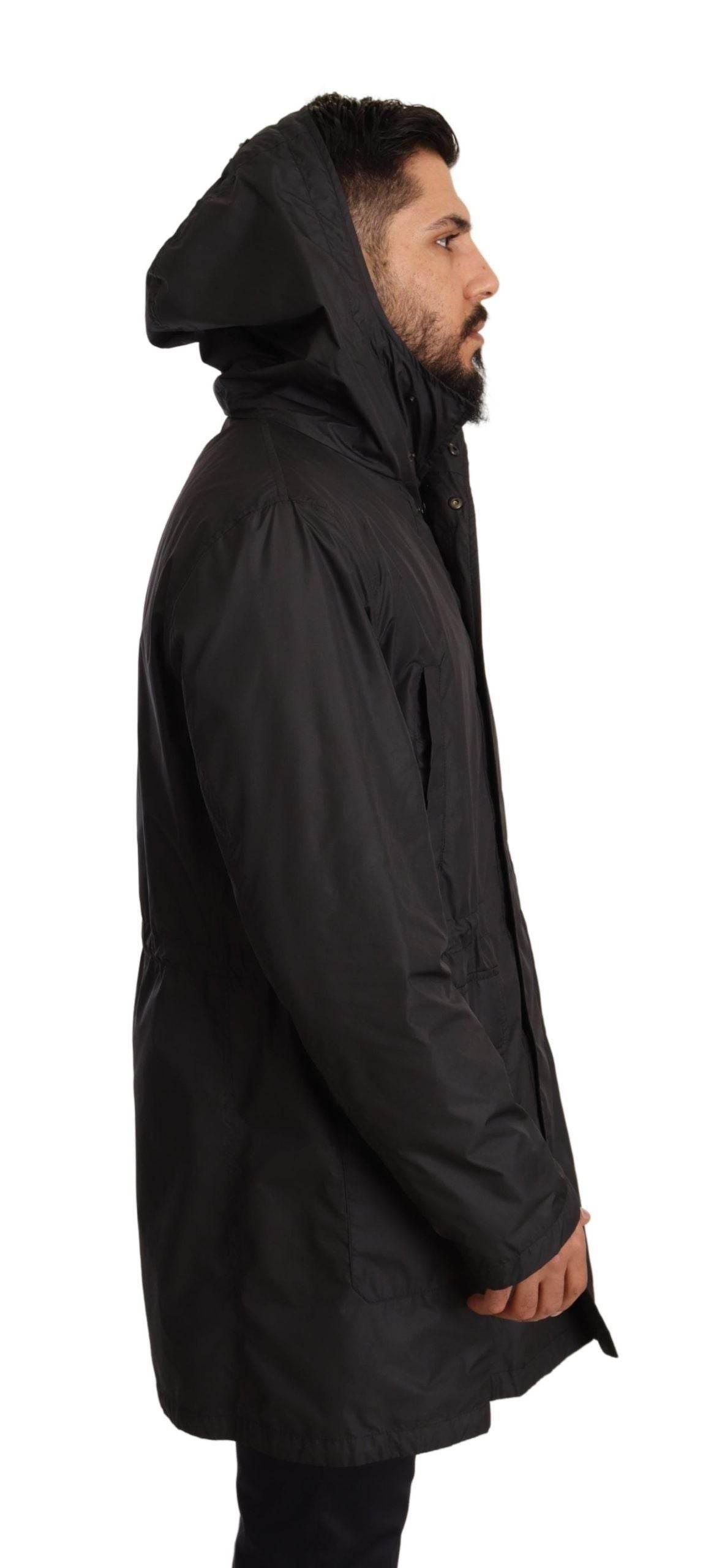 Dolce & Gabbana Black Hooded Mens Trench Coat Jacket - Hilstor