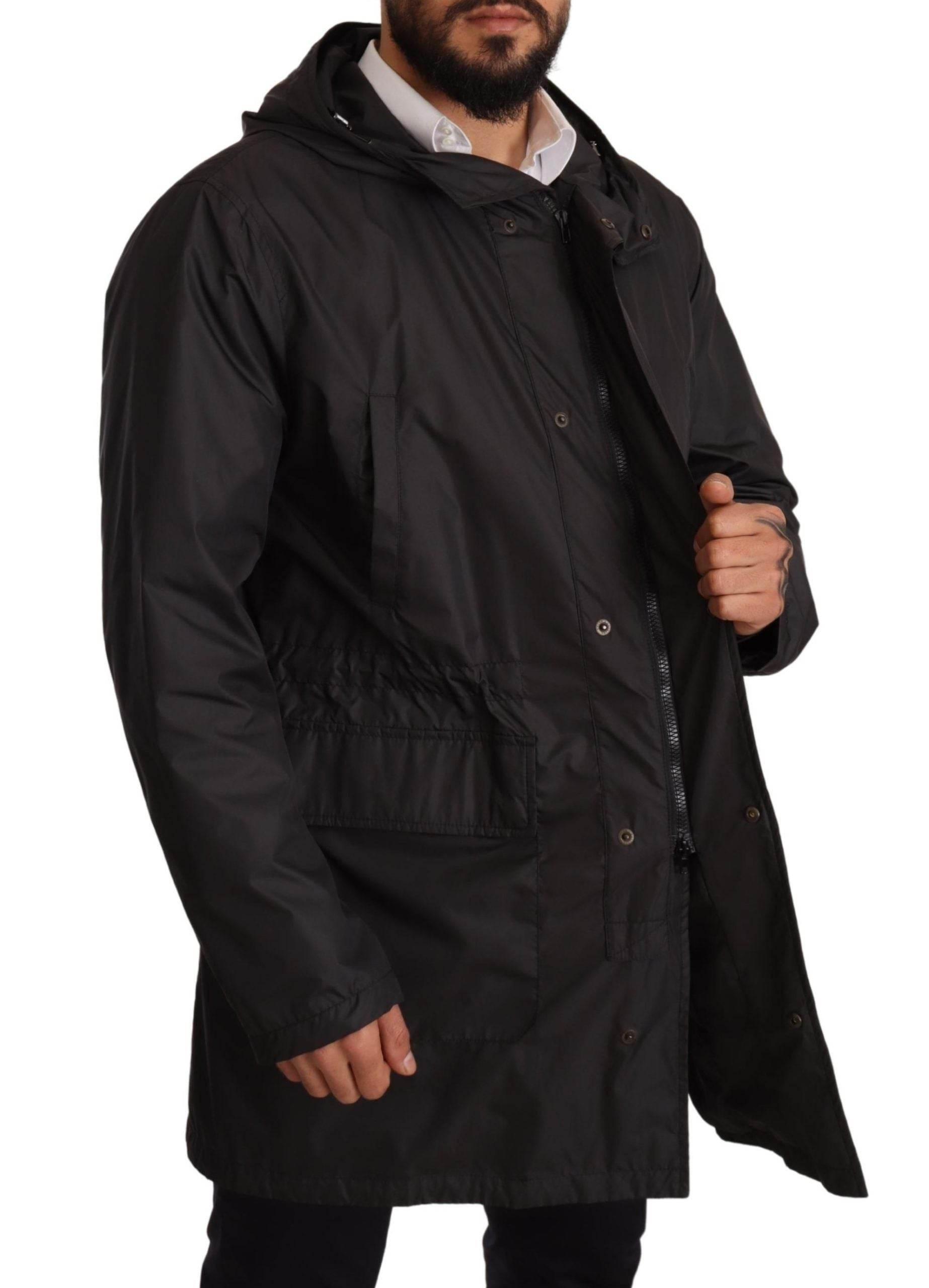 Dolce & Gabbana Black Hooded Mens Trench Coat Jacket - Hilstor