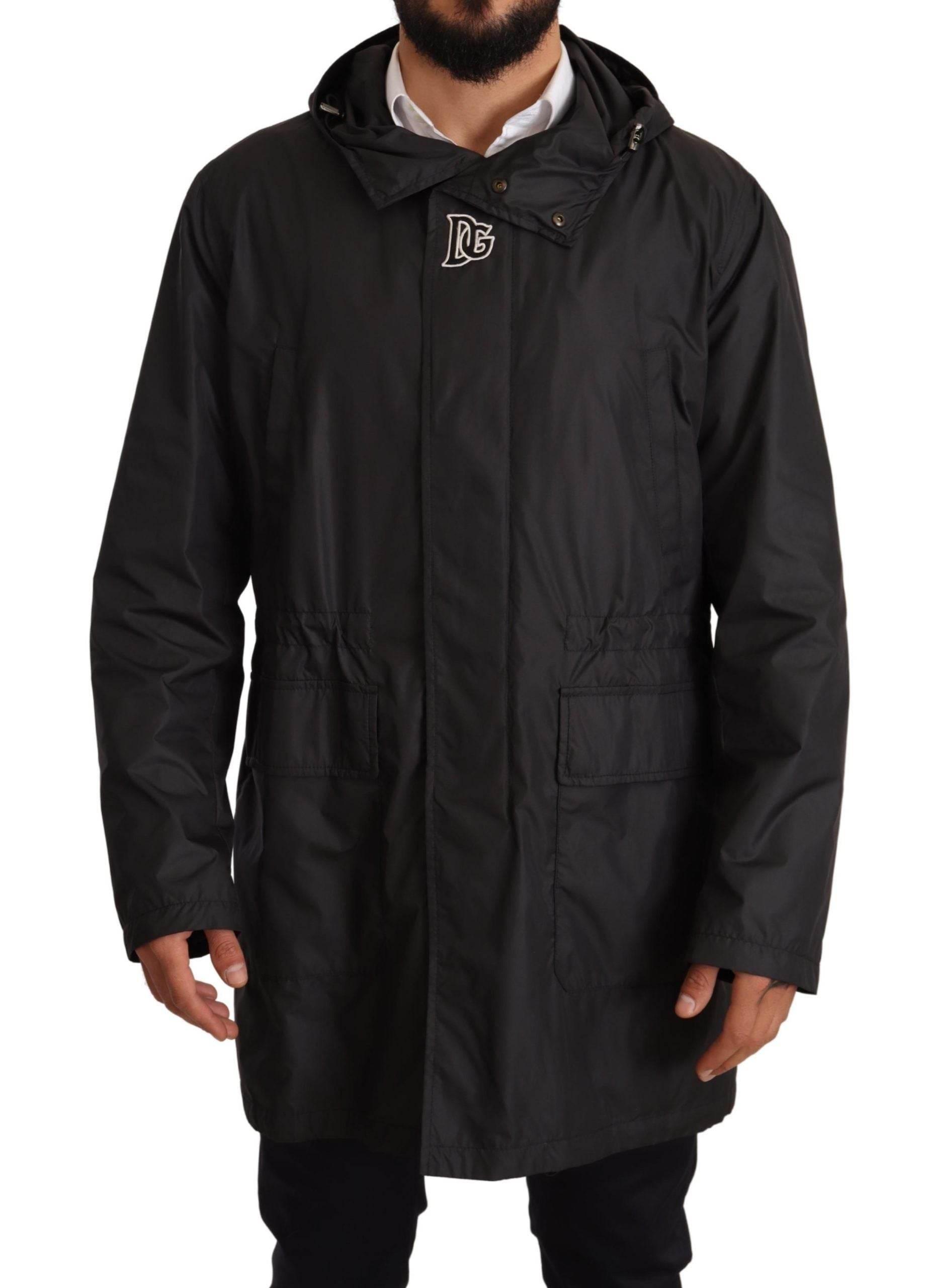 Dolce & Gabbana Black Hooded Mens Trench Coat Jacket - Hilstor