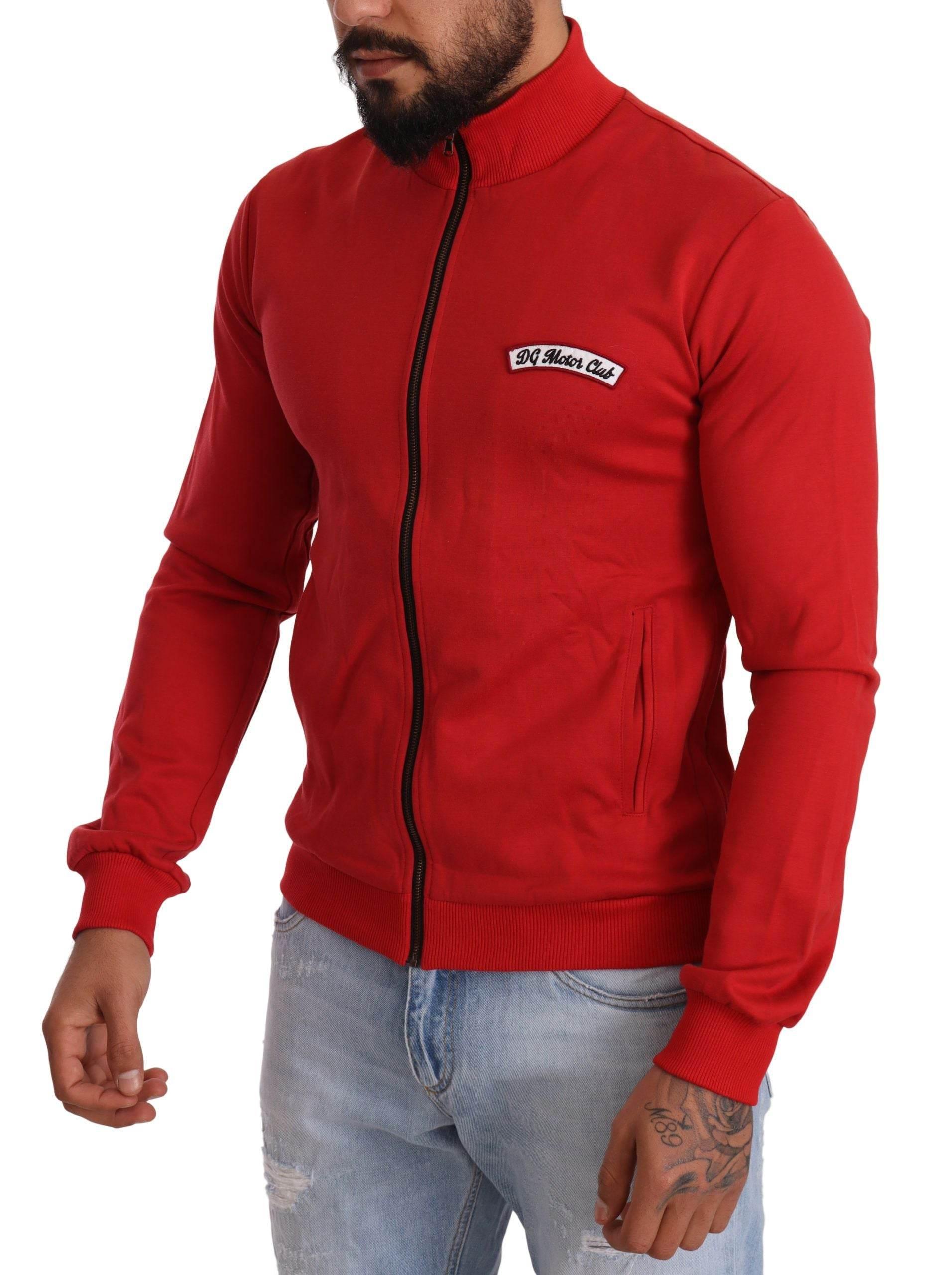 Dolce & Gabbana Elegant Red Full Zip Sweater with DG Motor Club Motif - Hilstor