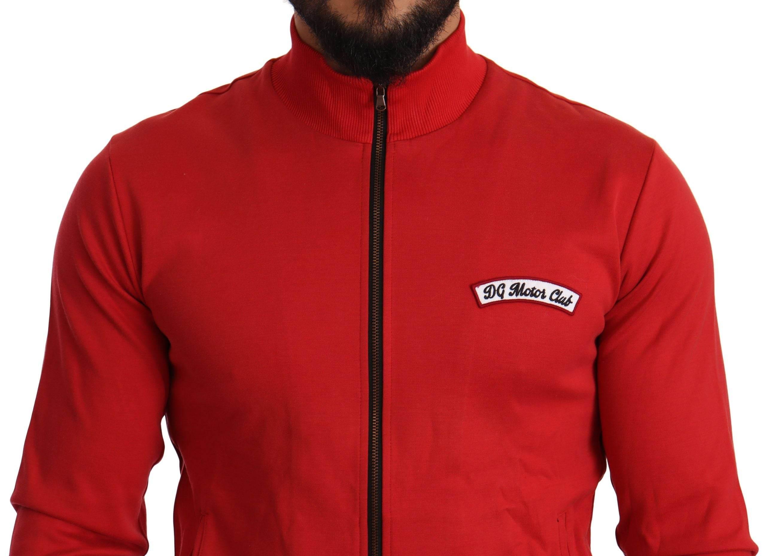 Dolce & Gabbana Elegant Red Full Zip Sweater with DG Motor Club Motif - Hilstor