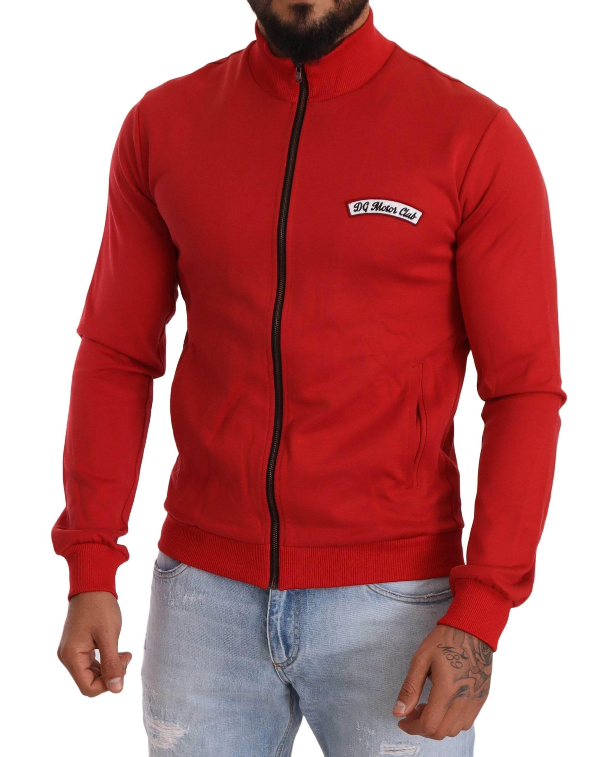Dolce & Gabbana Elegant Red Full Zip Sweater with DG Motor Club Motif - Hilstor