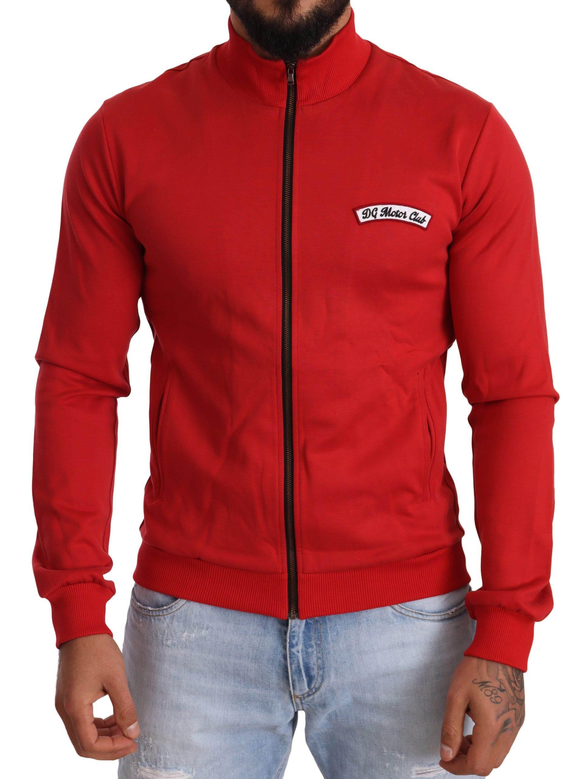 Dolce & Gabbana Elegant Red Full Zip Sweater with DG Motor Club Motif - Hilstor
