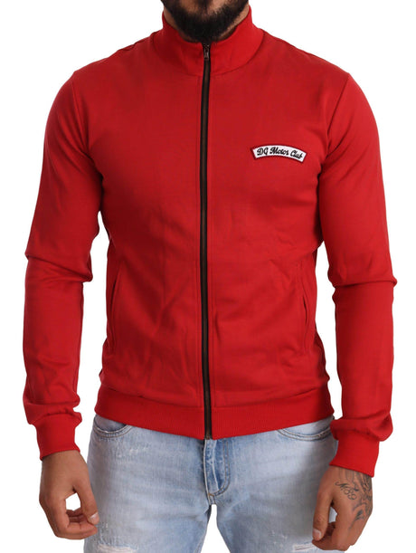 Dolce & Gabbana Elegant Red Full Zip Sweater with DG Motor Club Motif - Hilstor