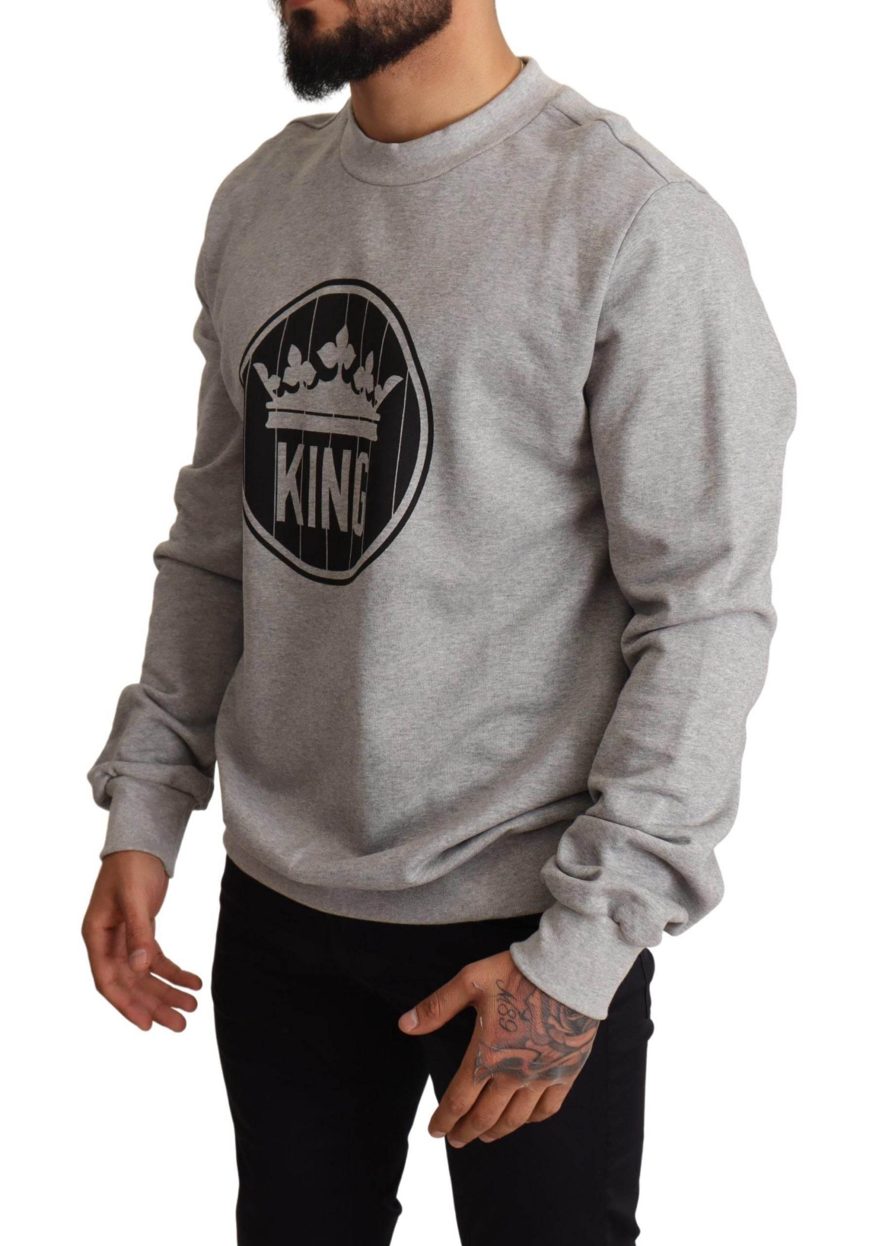 Dolce & Gabbana Gray Crown King Print Cotton Sweater - Hilstor
