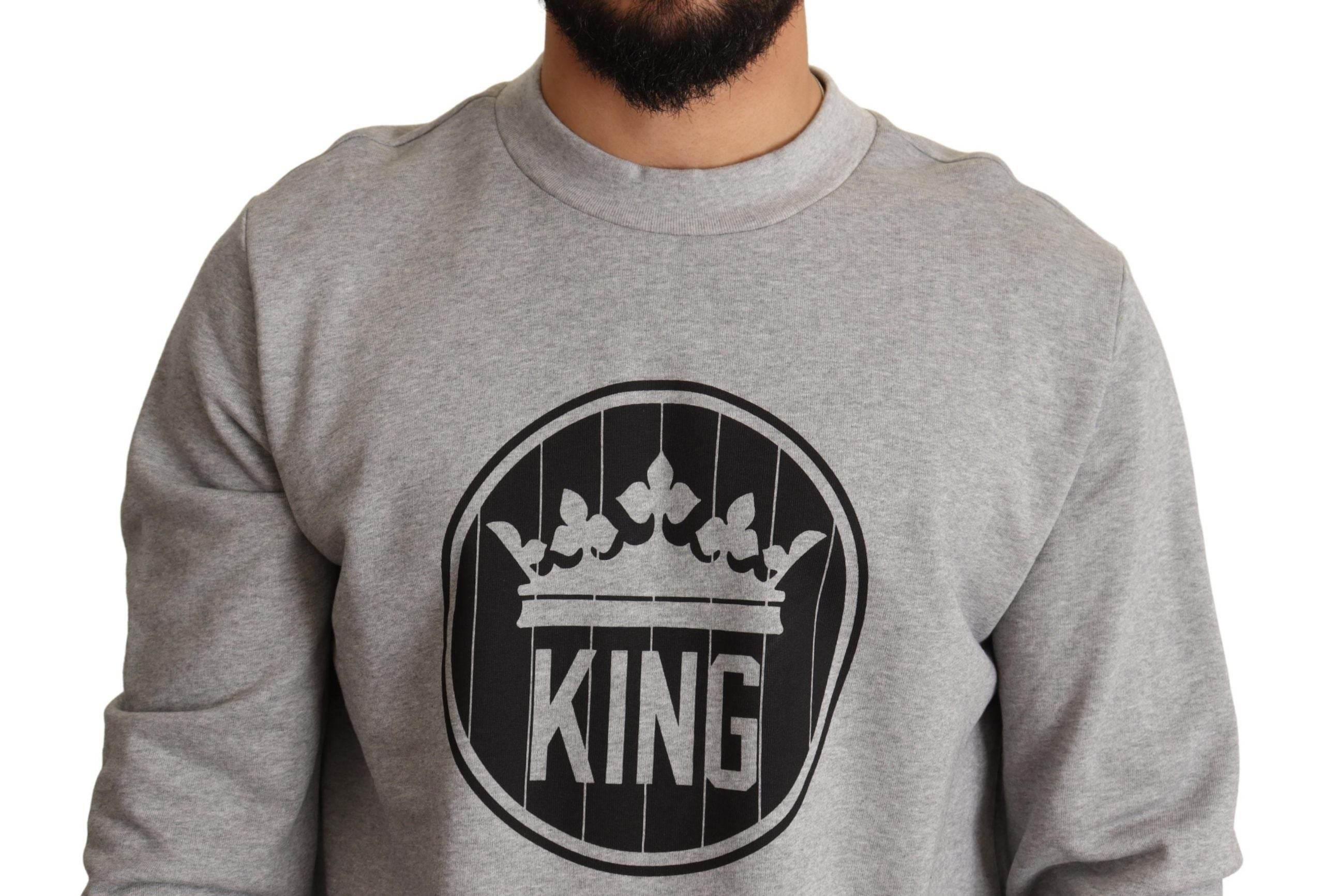Dolce & Gabbana Gray Crown King Print Cotton Sweater - Hilstor