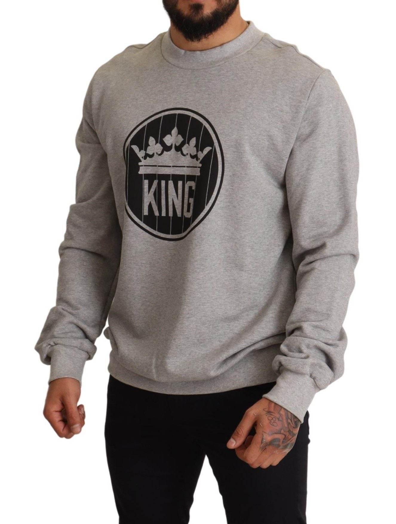 Dolce & Gabbana Gray Crown King Print Cotton Sweater - Hilstor