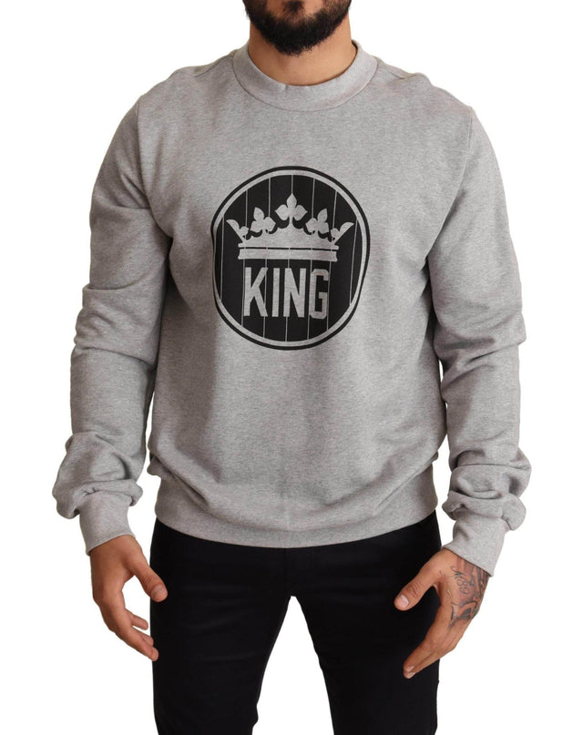 Dolce & Gabbana Gray Crown King Print Cotton Sweater - Hilstor