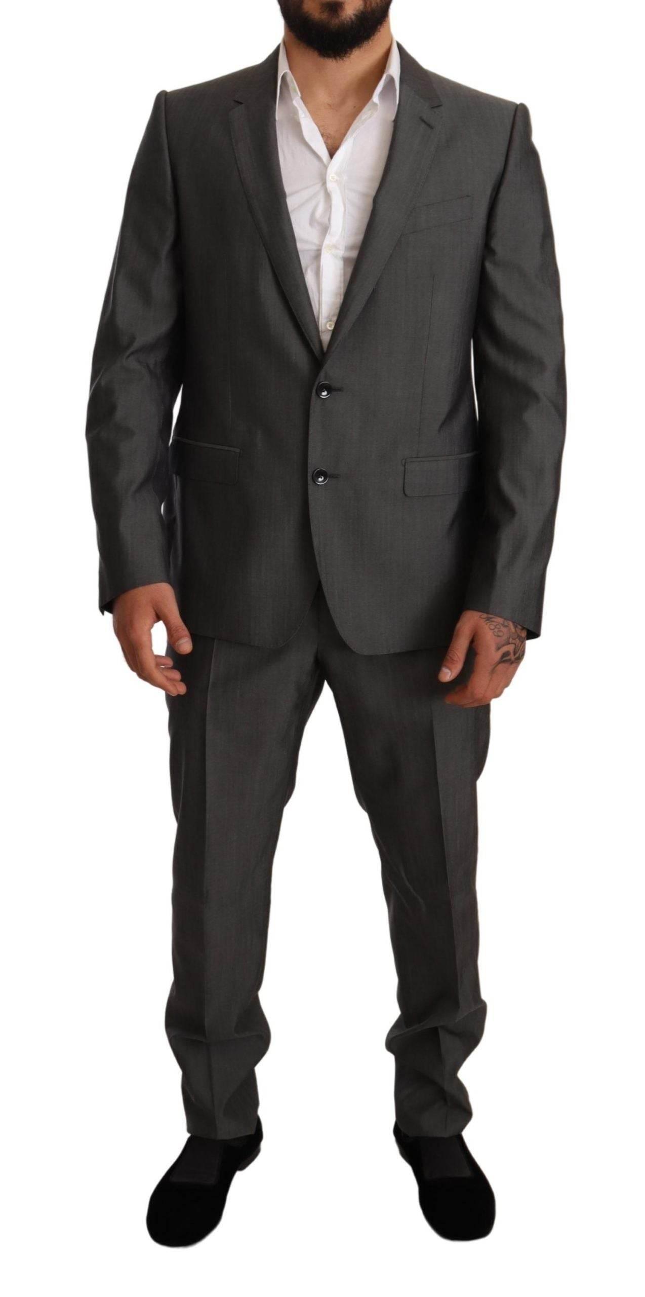 Dolce & Gabbana Gray Metallic MARTINI Slim Fit Set Suit - Hilstor