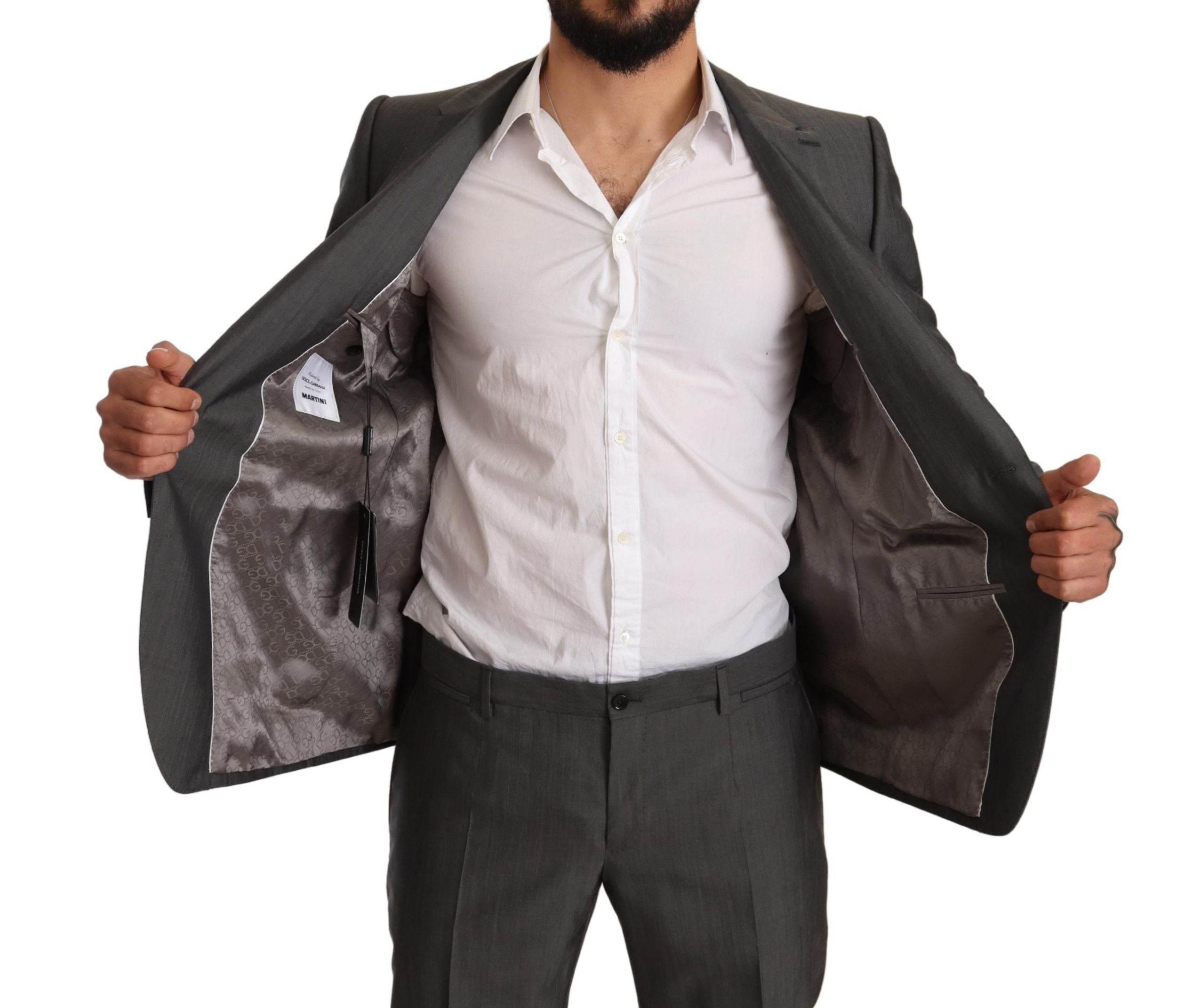 Dolce & Gabbana Gray Metallic MARTINI Slim Fit Set Suit - Hilstor