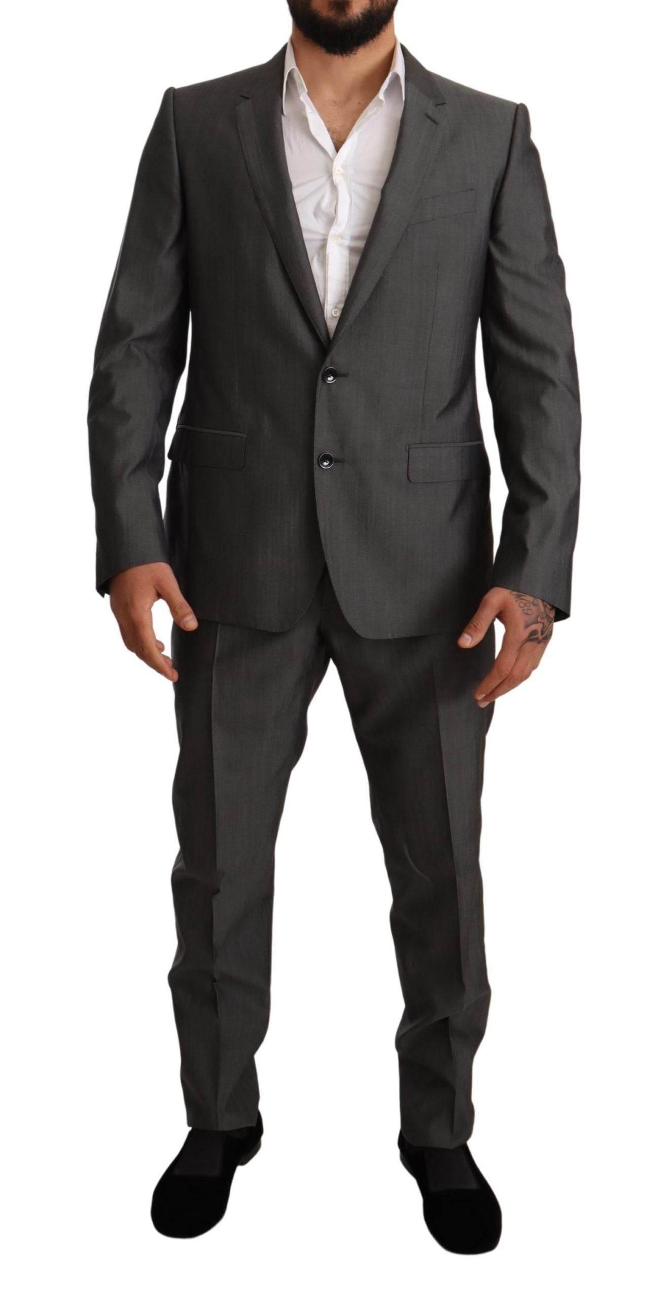 Dolce & Gabbana Gray Metallic MARTINI Slim Fit Set Suit - Hilstor