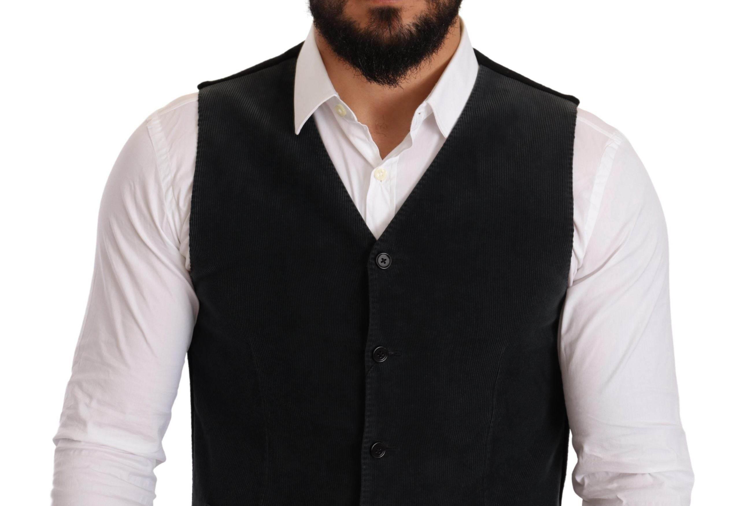 Dolce & Gabbana Black Cotton Single Breasted Waistcoat - Hilstor