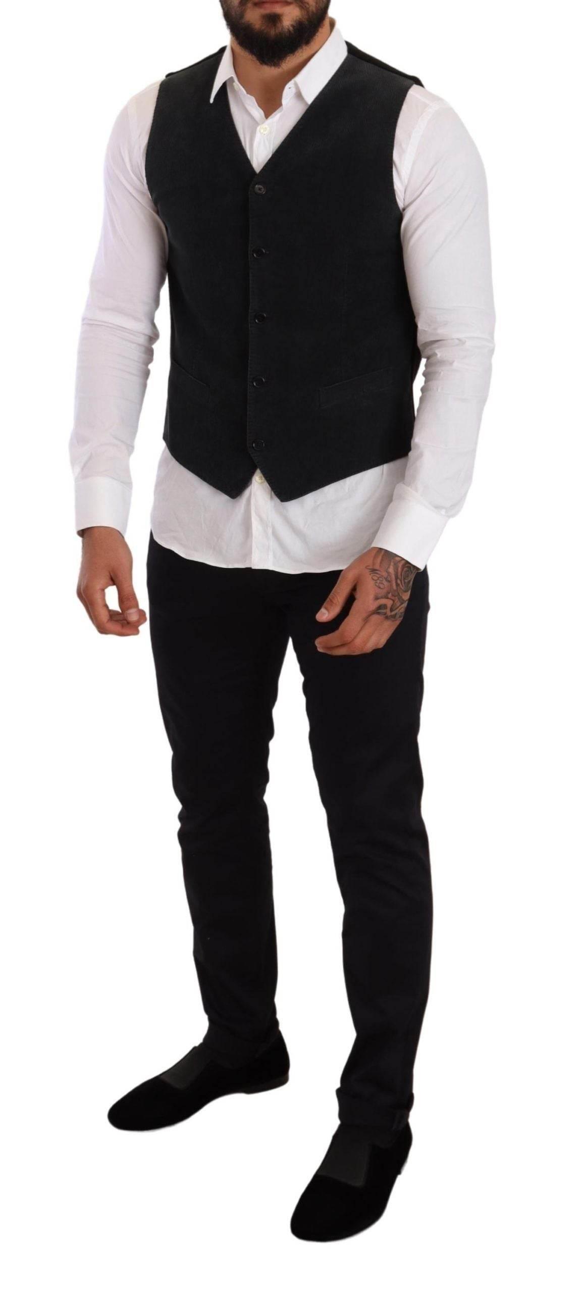 Dolce & Gabbana Black Cotton Single Breasted Waistcoat - Hilstor