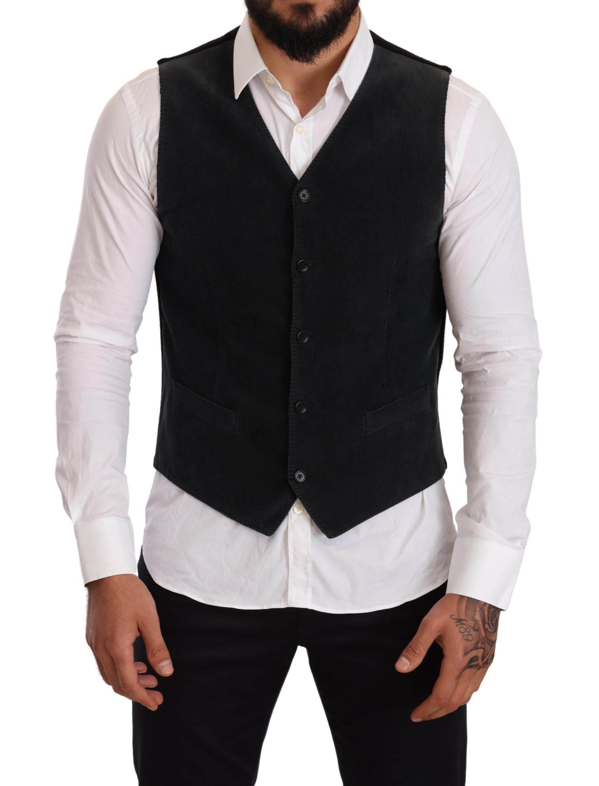 Dolce & Gabbana Black Cotton Single Breasted Waistcoat - Hilstor