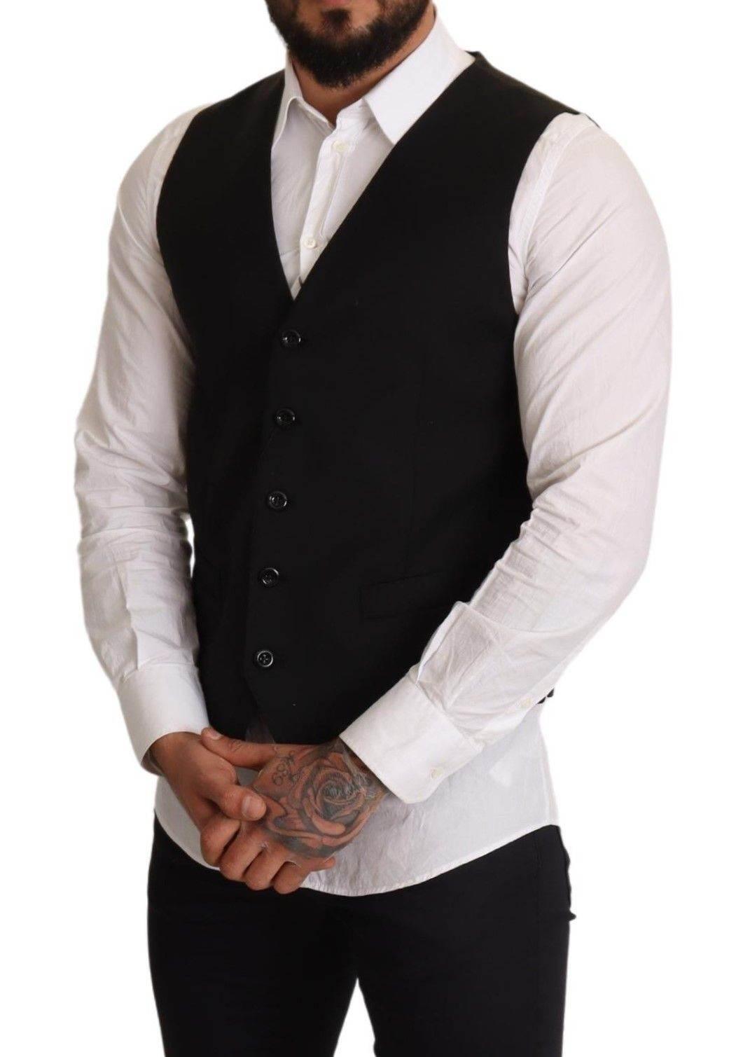 Dolce & Gabbana Black Wool Formal Waistcoat Dress - Hilstor