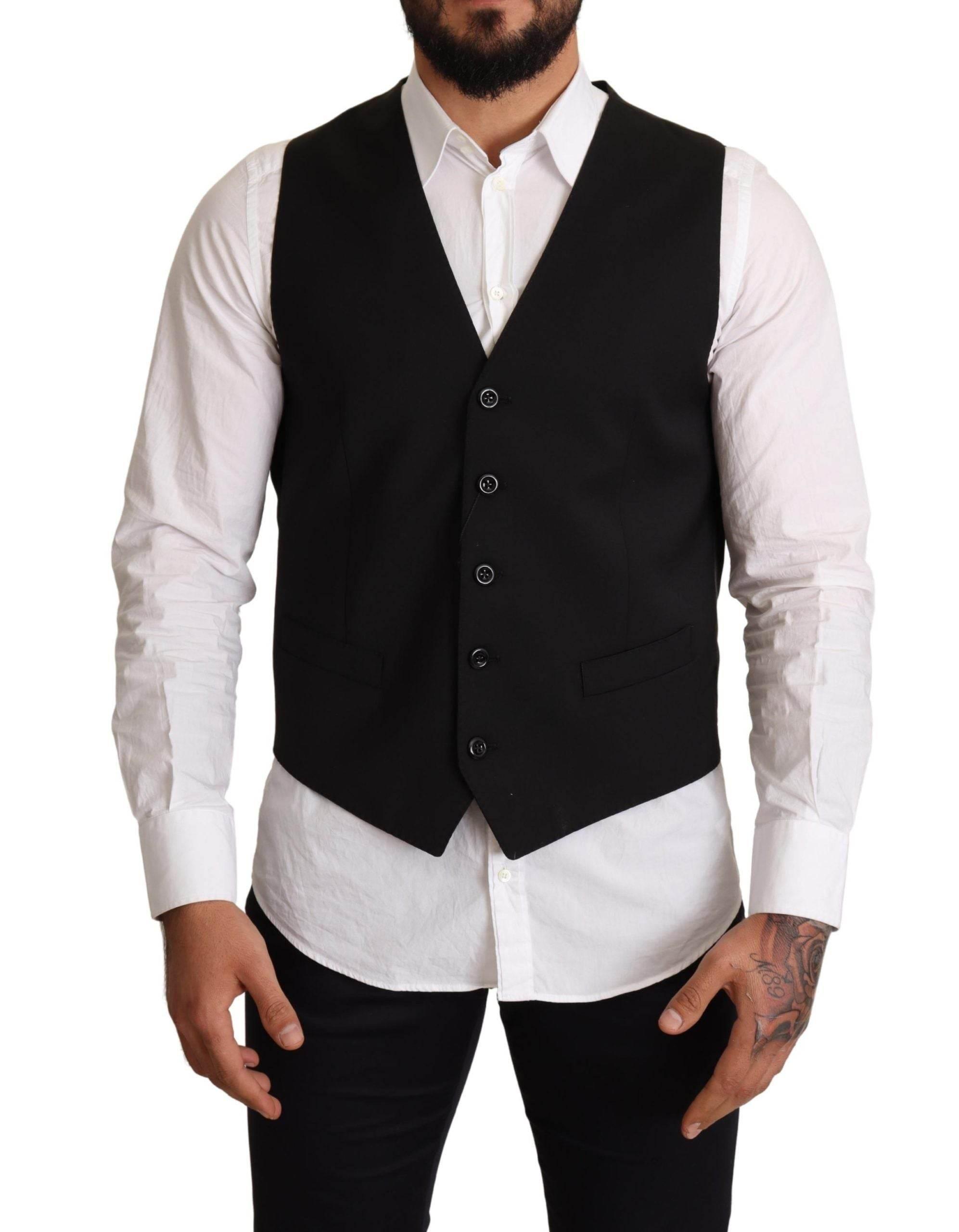 Dolce & Gabbana Black Wool Formal Waistcoat Dress - Hilstor