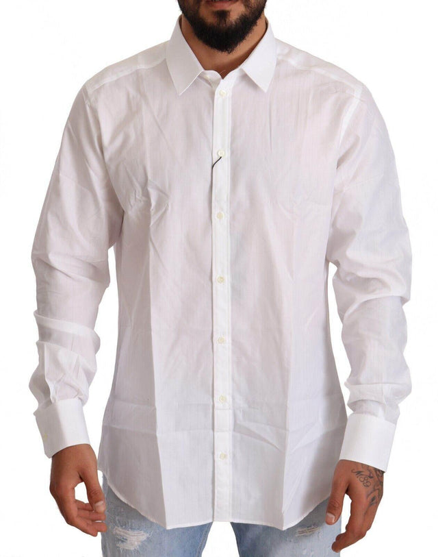 Dolce & Gabbana White Cotton Martini Fit Shirt - Hilstor