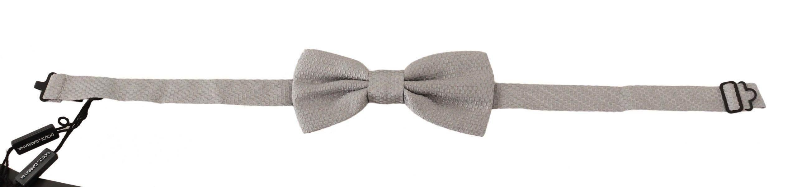 Dolce & Gabbana Elegant Silver Silk Bow Tie - Hilstor