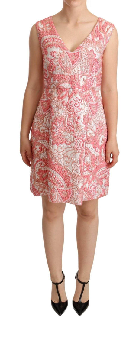 Dolce & Gabbana Elegant Pink Jacquard Floral Sheath Dress - Hilstor