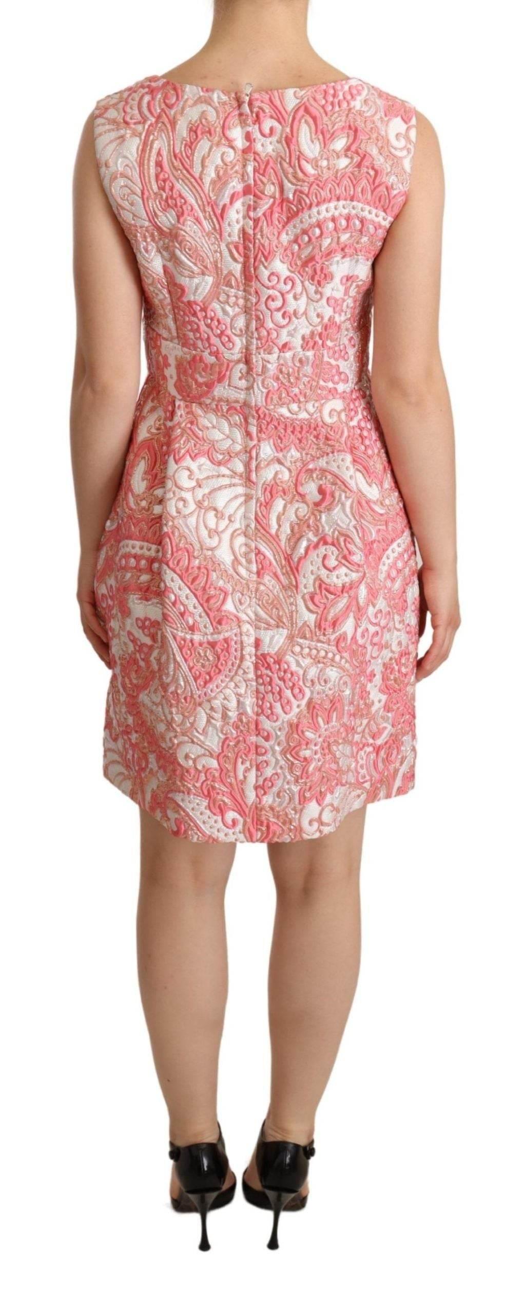 Dolce & Gabbana Elegant Pink Jacquard Floral Sheath Dress - Hilstor