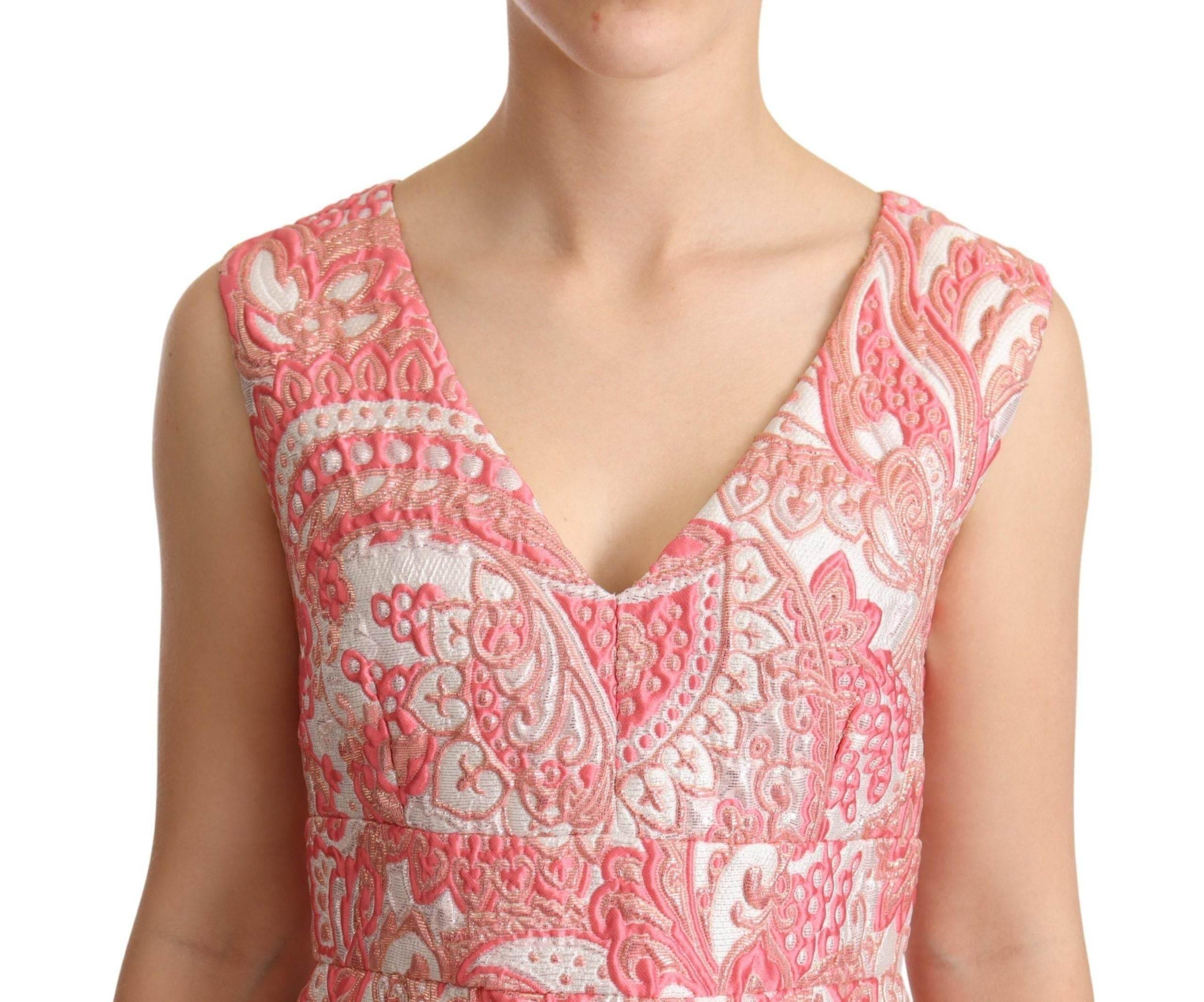 Dolce & Gabbana Elegant Pink Jacquard Floral Sheath Dress - Hilstor