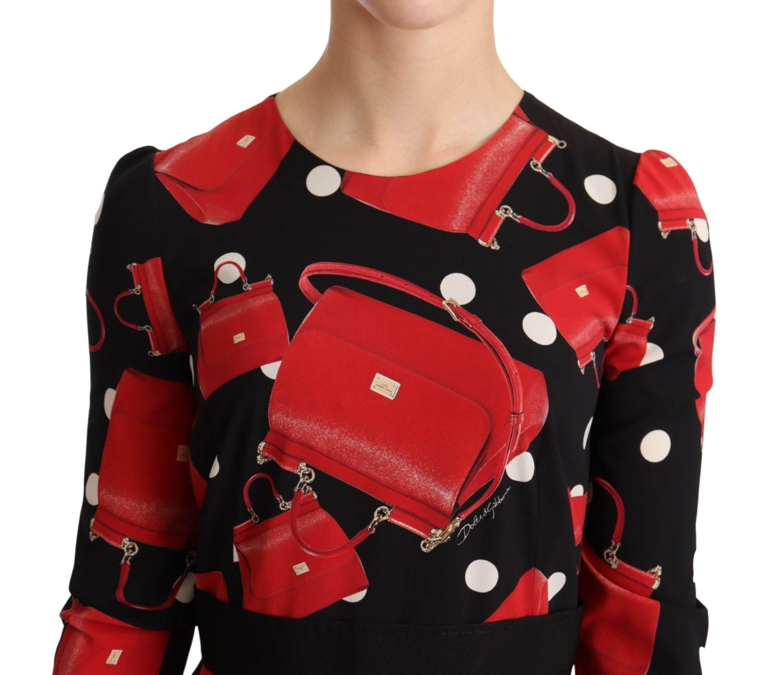 Dolce & Gabbana Black Sicily Bag Print Flared Midi Dress - Hilstor