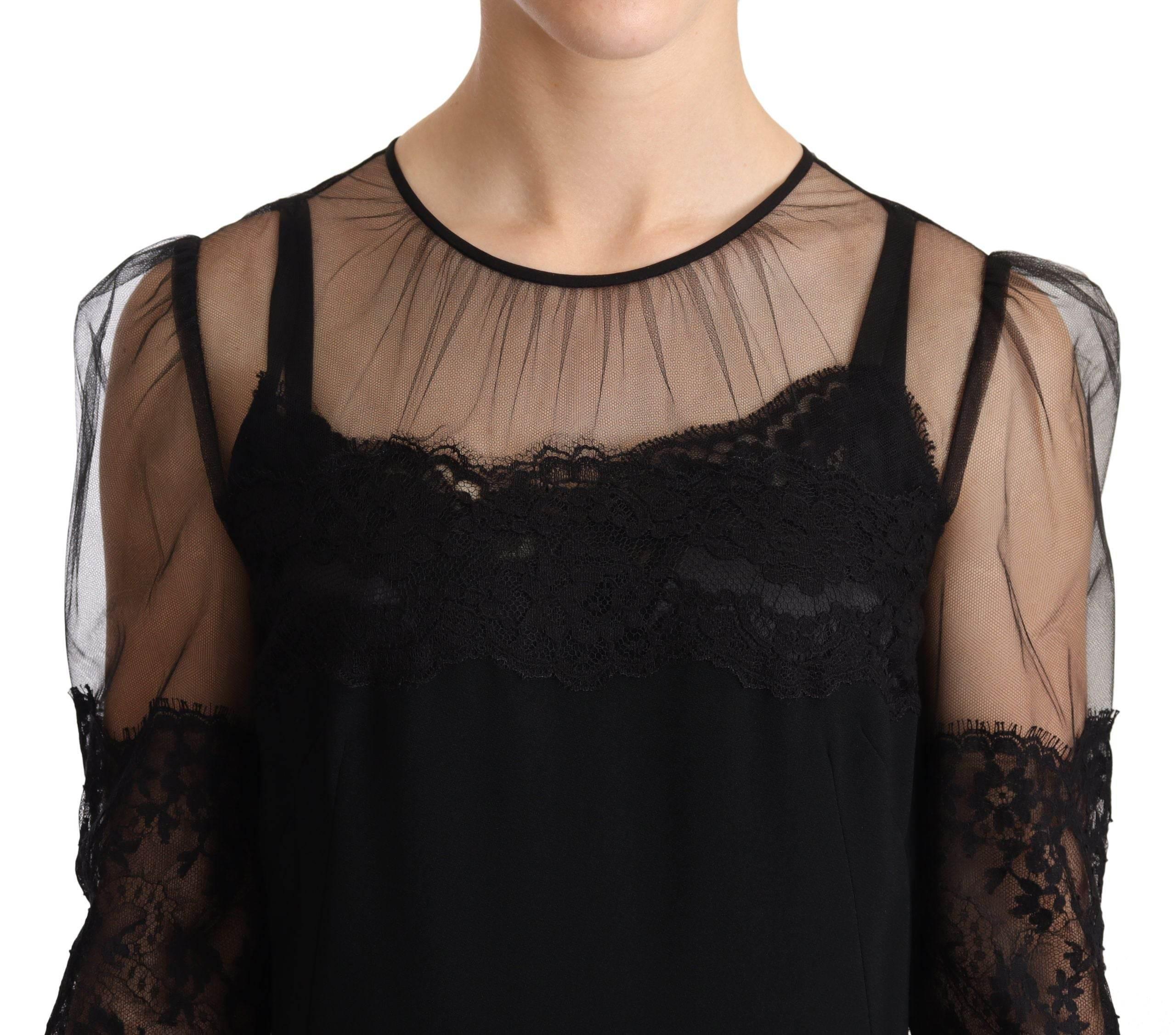 Dolce & Gabbana Black Sheer Floral Lace Crystal Maxi Dress - Hilstor