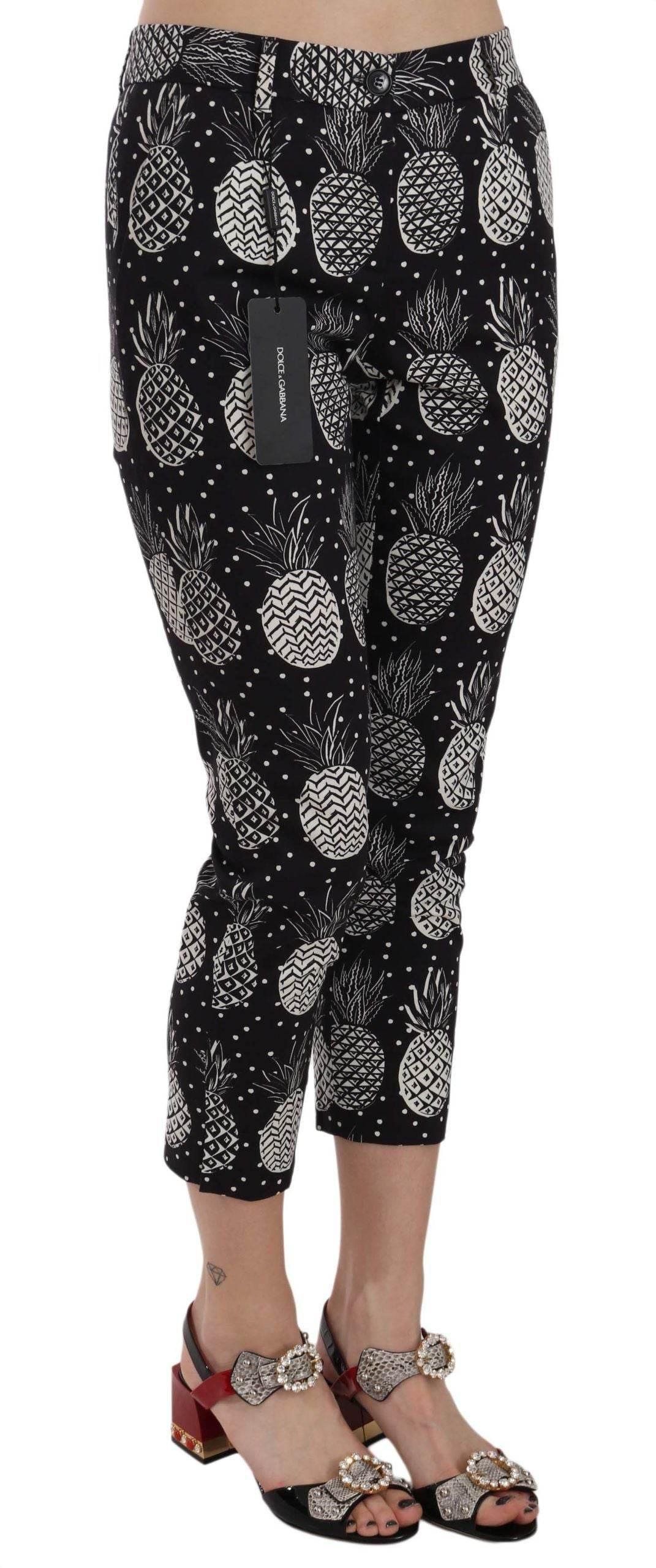 Dolce & Gabbana Black Pineapple Print Skinny Capri Pants - Hilstor