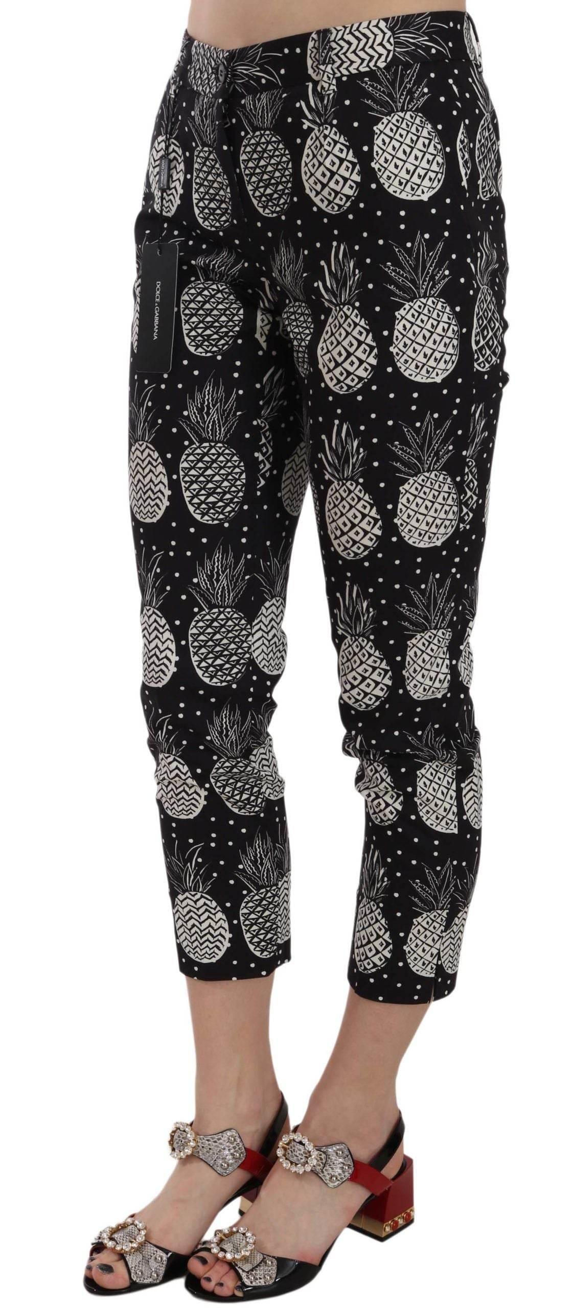 Dolce & Gabbana Black Pineapple Print Skinny Capri Pants - Hilstor