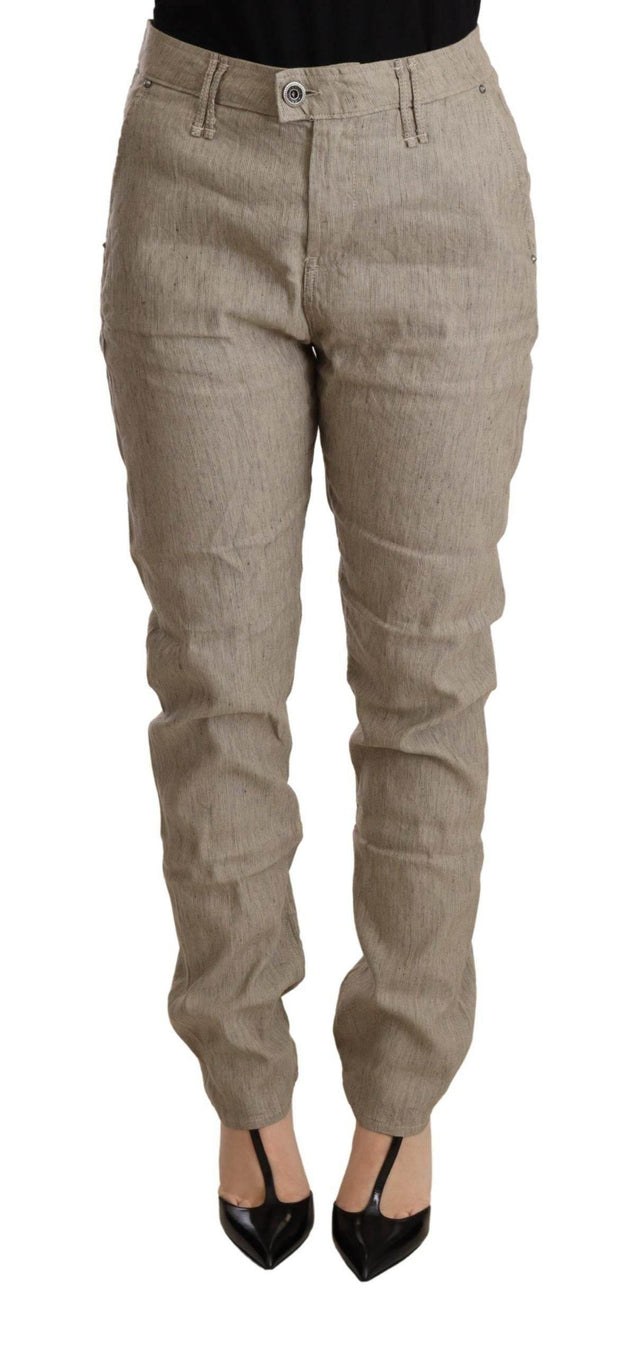 CYCLE Beige Mid Waist Casual Baggy Stretch Trouser - Hilstor