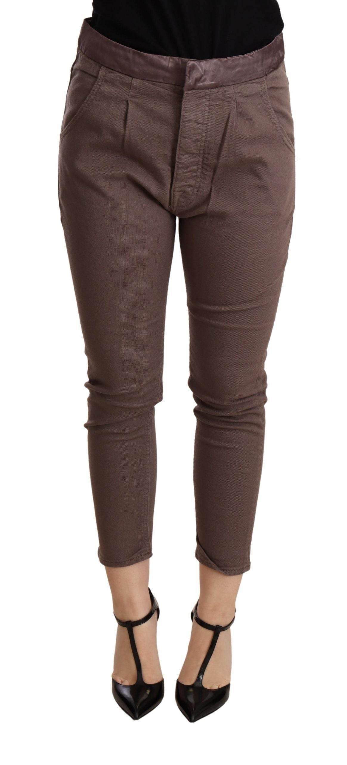 CYCLE Brown Mid Waist Cropped Skinny Stretch Trouser - Hilstor