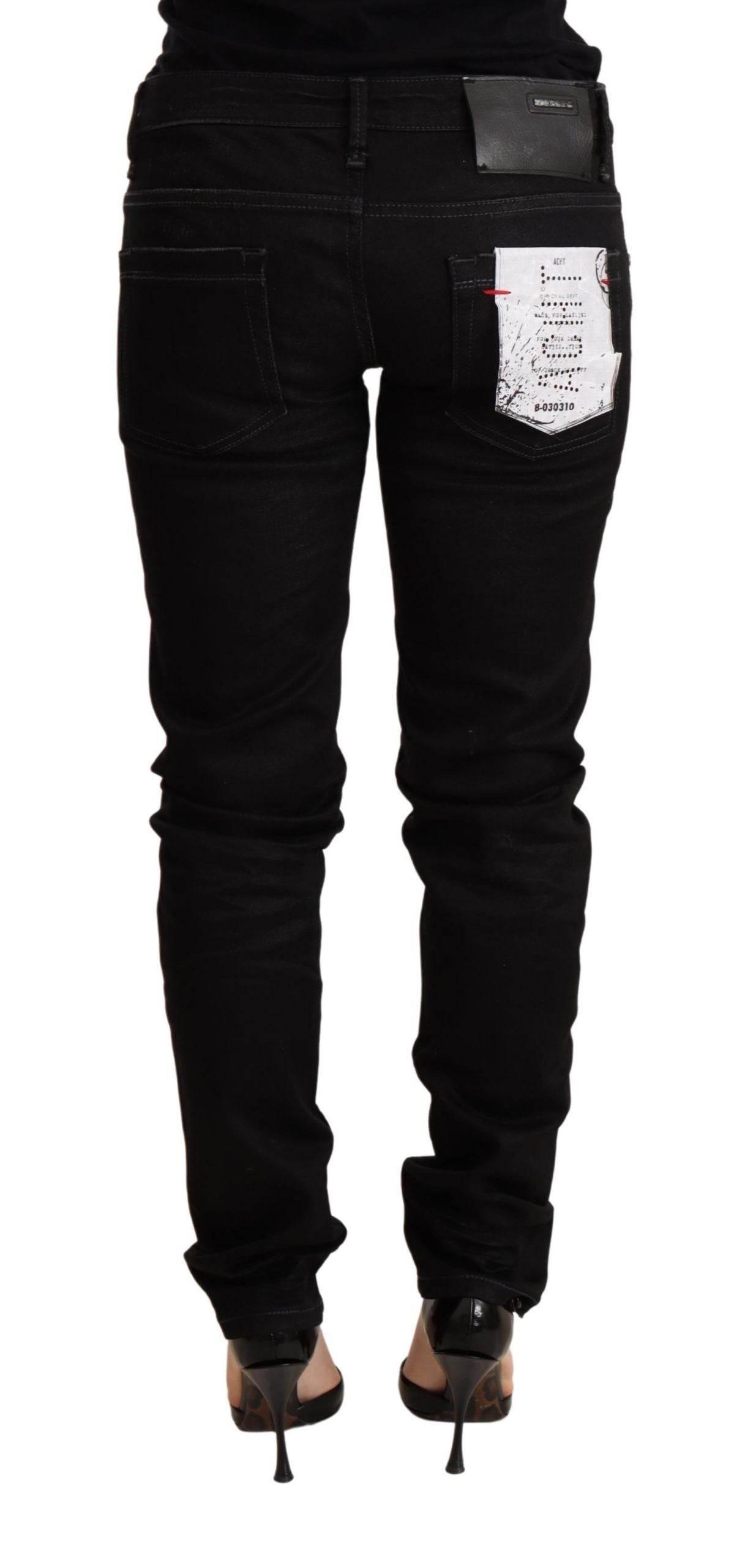 Acht Black Low Waist Skinny Denim Cotton Trouser - Hilstor