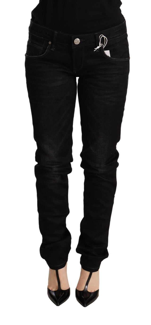 Acht Black Low Waist Skinny Denim Cotton Trouser - Hilstor