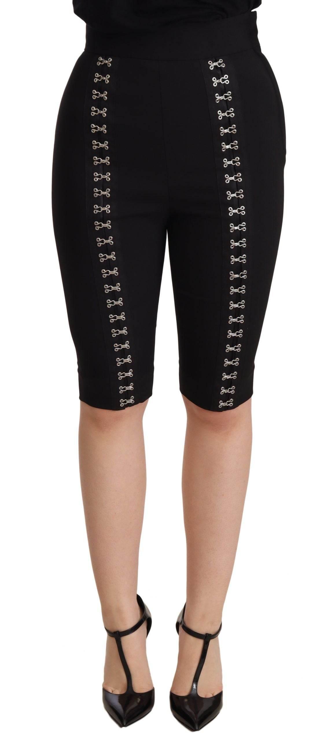 Dolce & Gabbana Black Wool Stretch Slim Fit High Waist Shorts - Hilstor