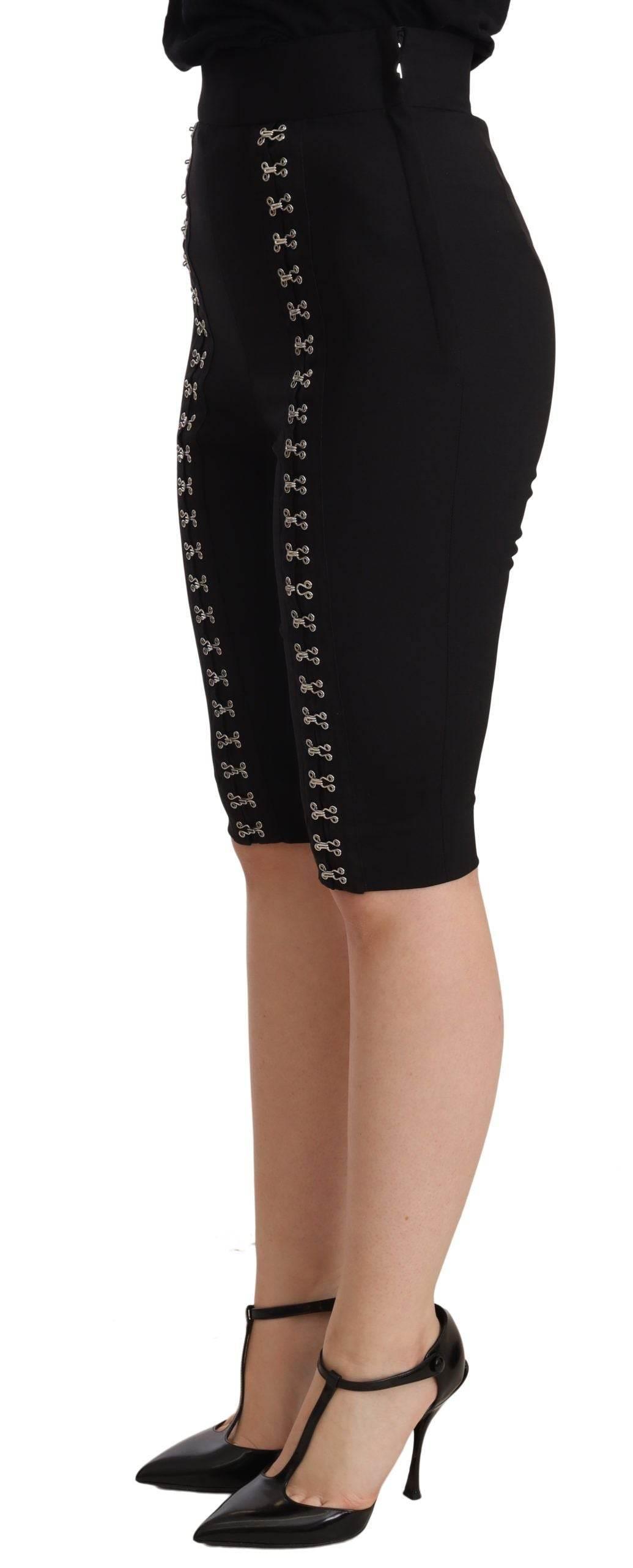 Dolce & Gabbana Black Wool Stretch Slim Fit High Waist Shorts - Hilstor