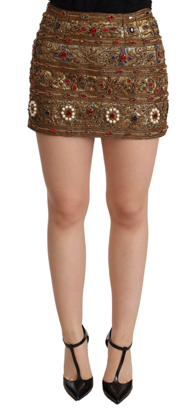 Dolce & Gabbana Gold Embellished High Waist Mini Skirt - Hilstor