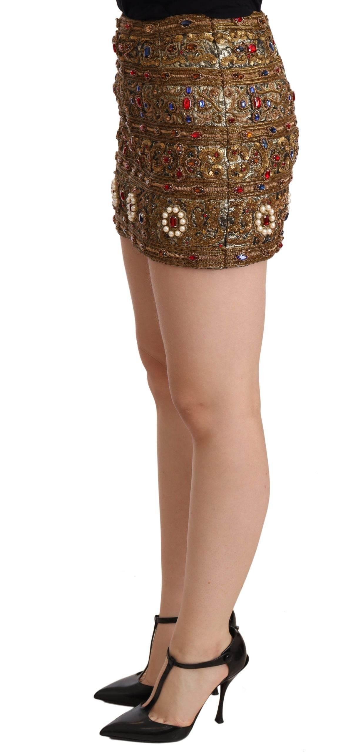 Dolce & Gabbana Gold Embellished High Waist Mini Skirt - Hilstor