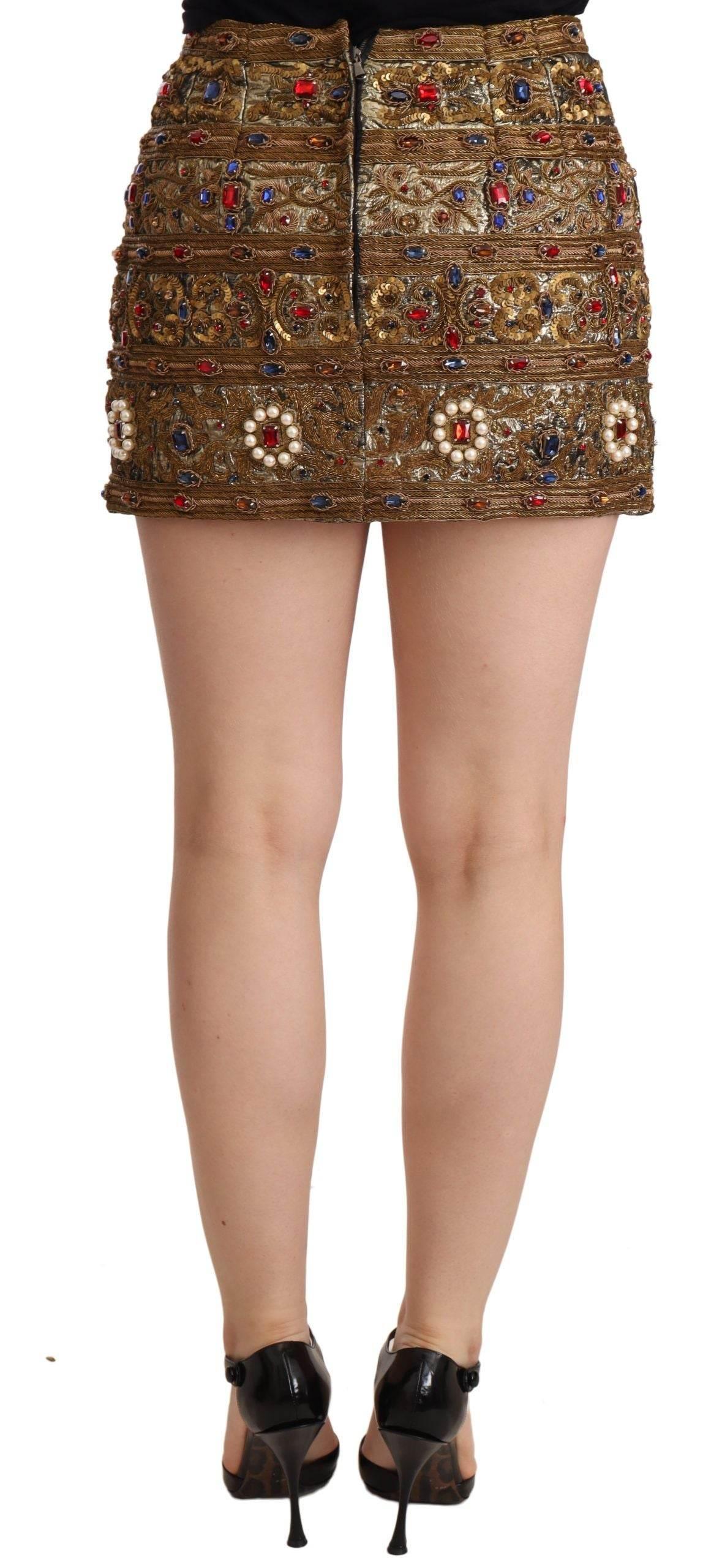Dolce & Gabbana Gold Embellished High Waist Mini Skirt - Hilstor