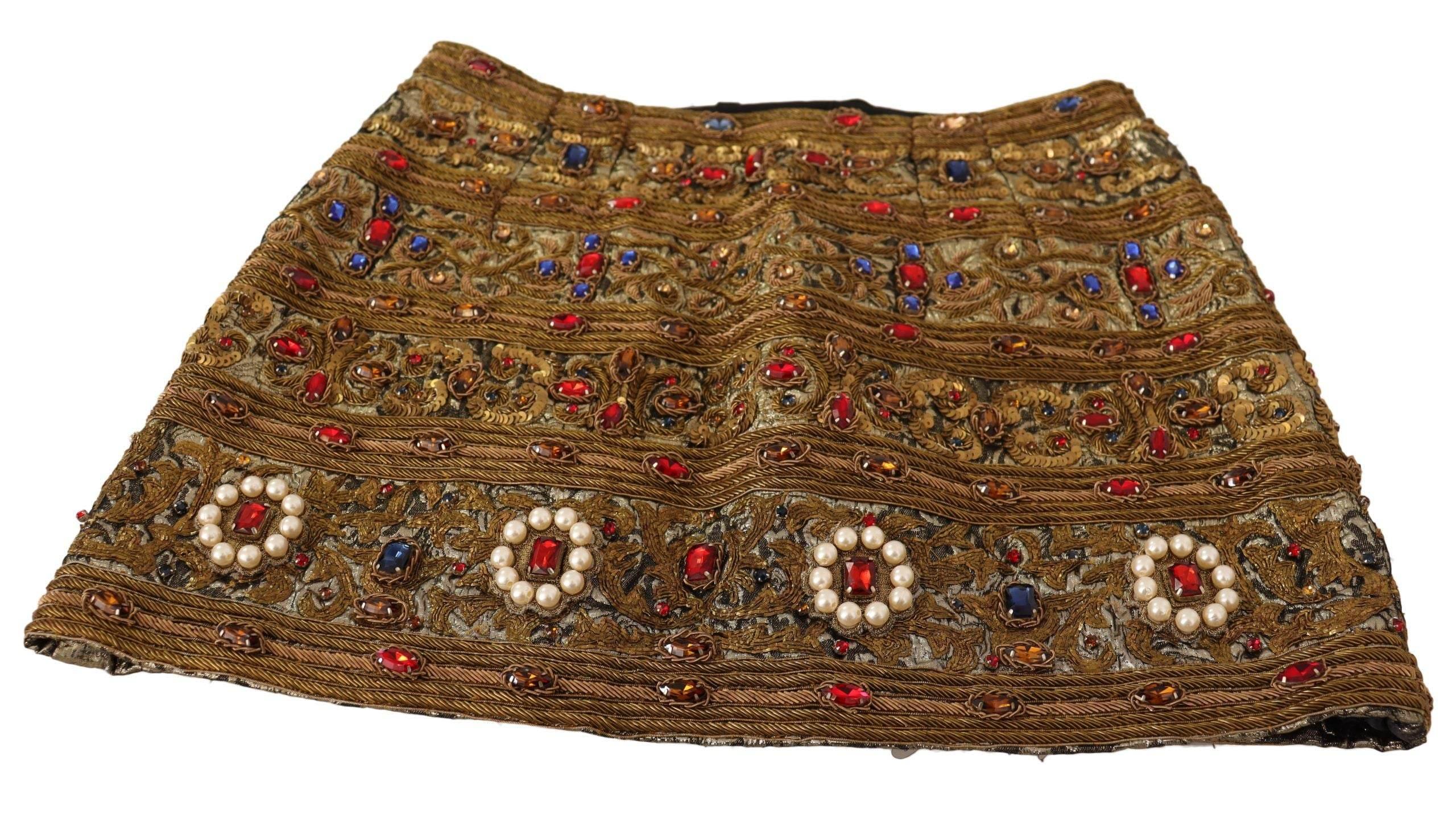 Dolce & Gabbana Gold Embellished High Waist Mini Skirt - Hilstor