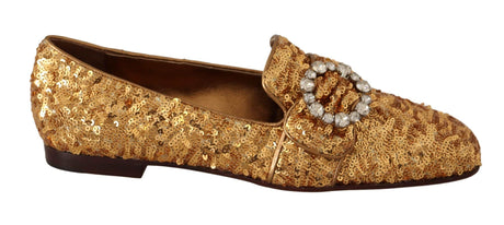 Dolce & Gabbana Elegant Gold Sequin Crystal Flats - Hilstor